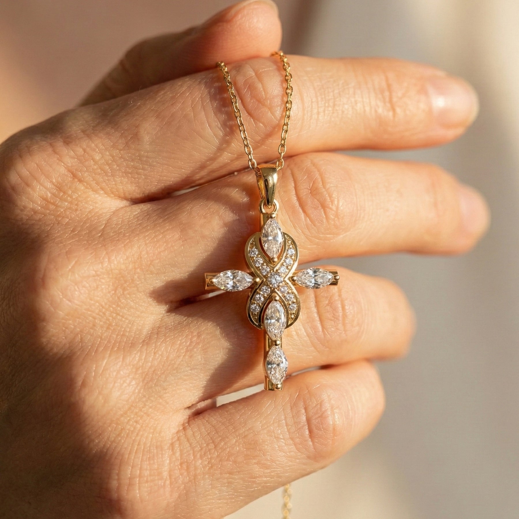 Marquise Diamond Infinity Cross Necklace