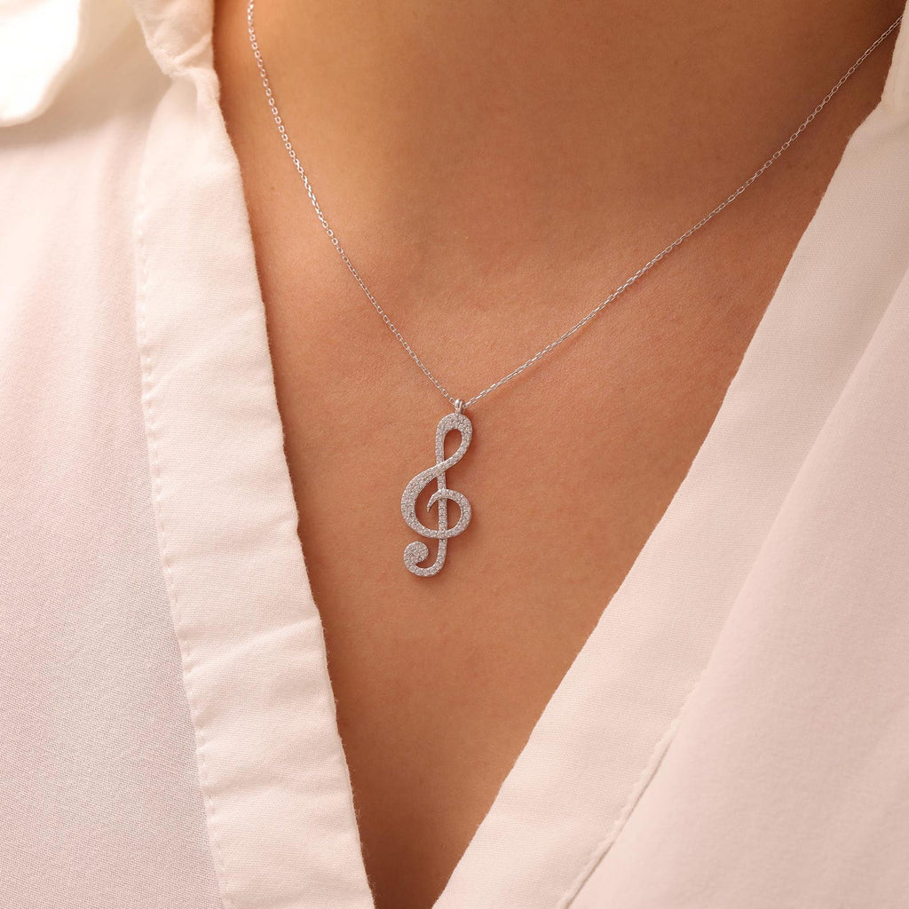 Melody Diamond Treble Clef Necklace