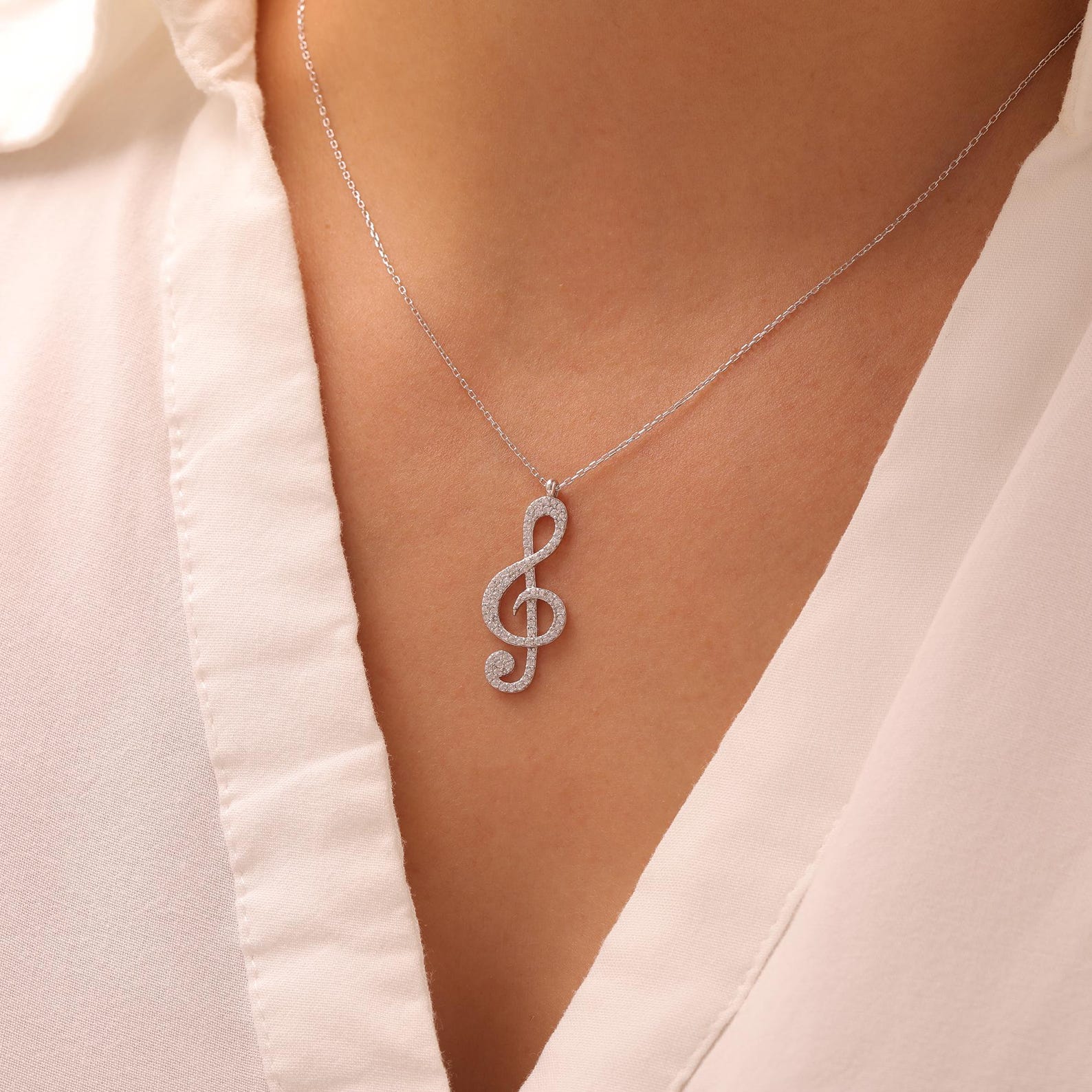Melody Diamond Treble Clef Necklace