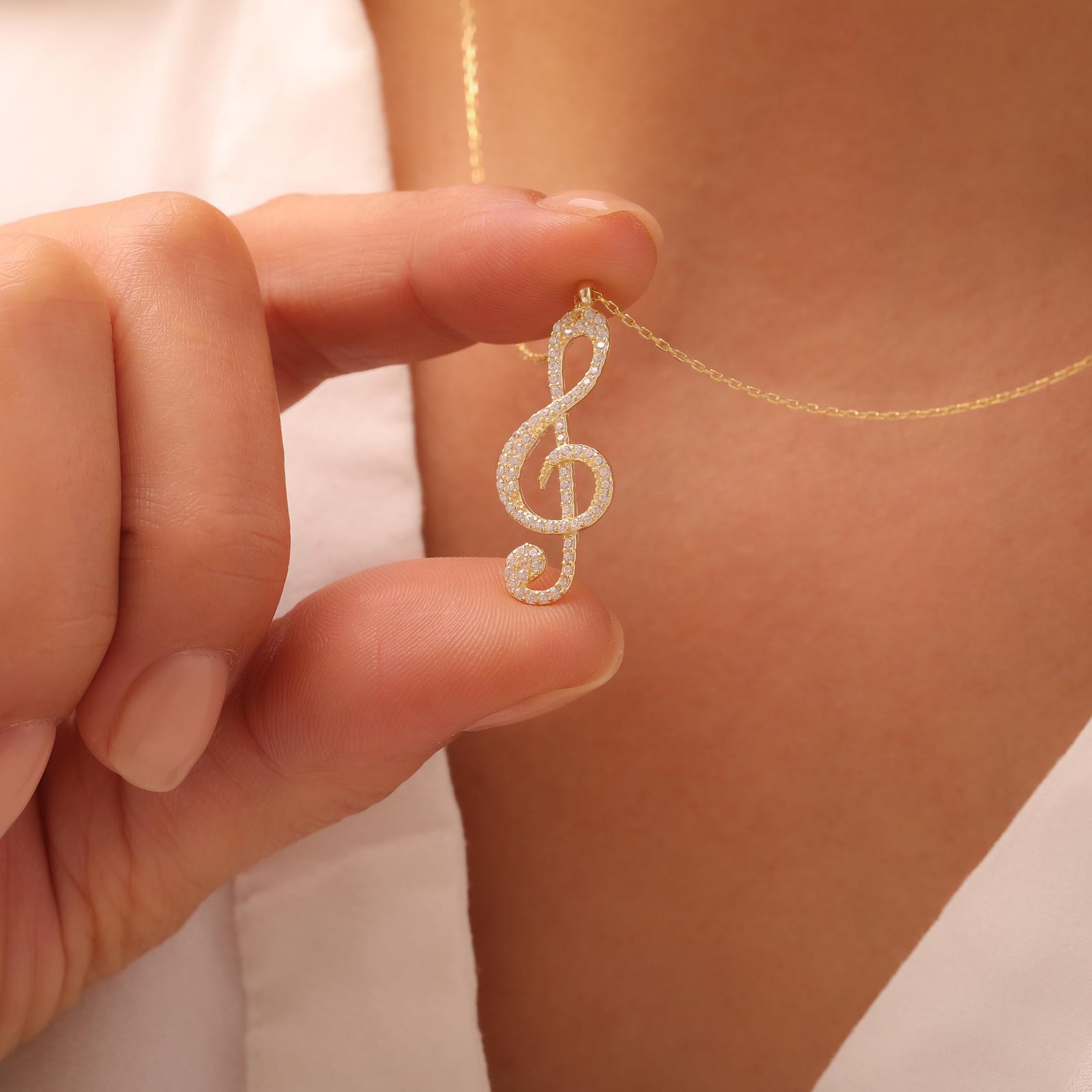 Melody Diamond Treble Clef Necklace