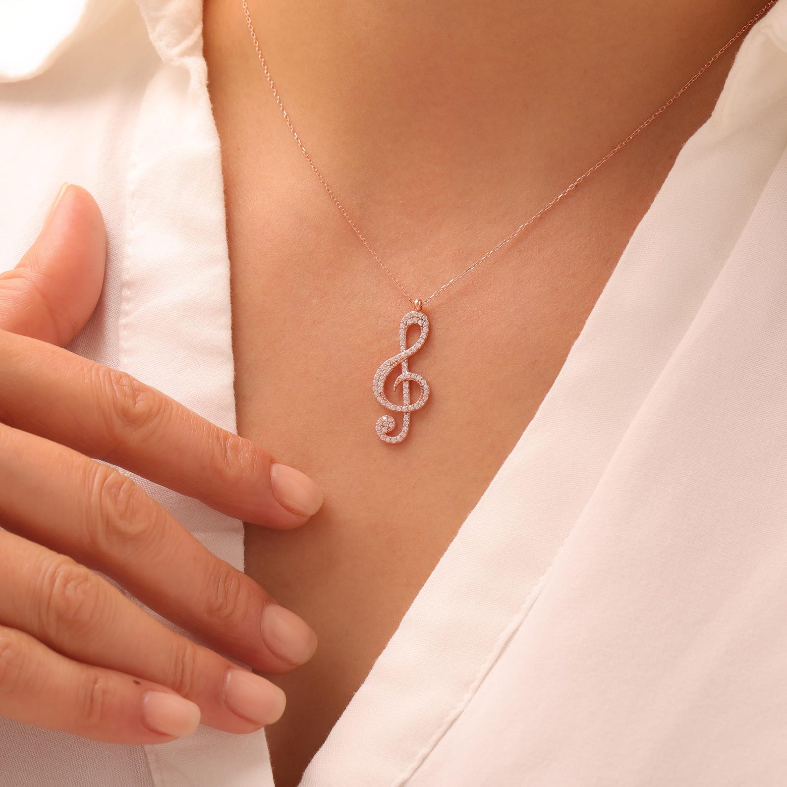 Melody Diamond Treble Clef Necklace
