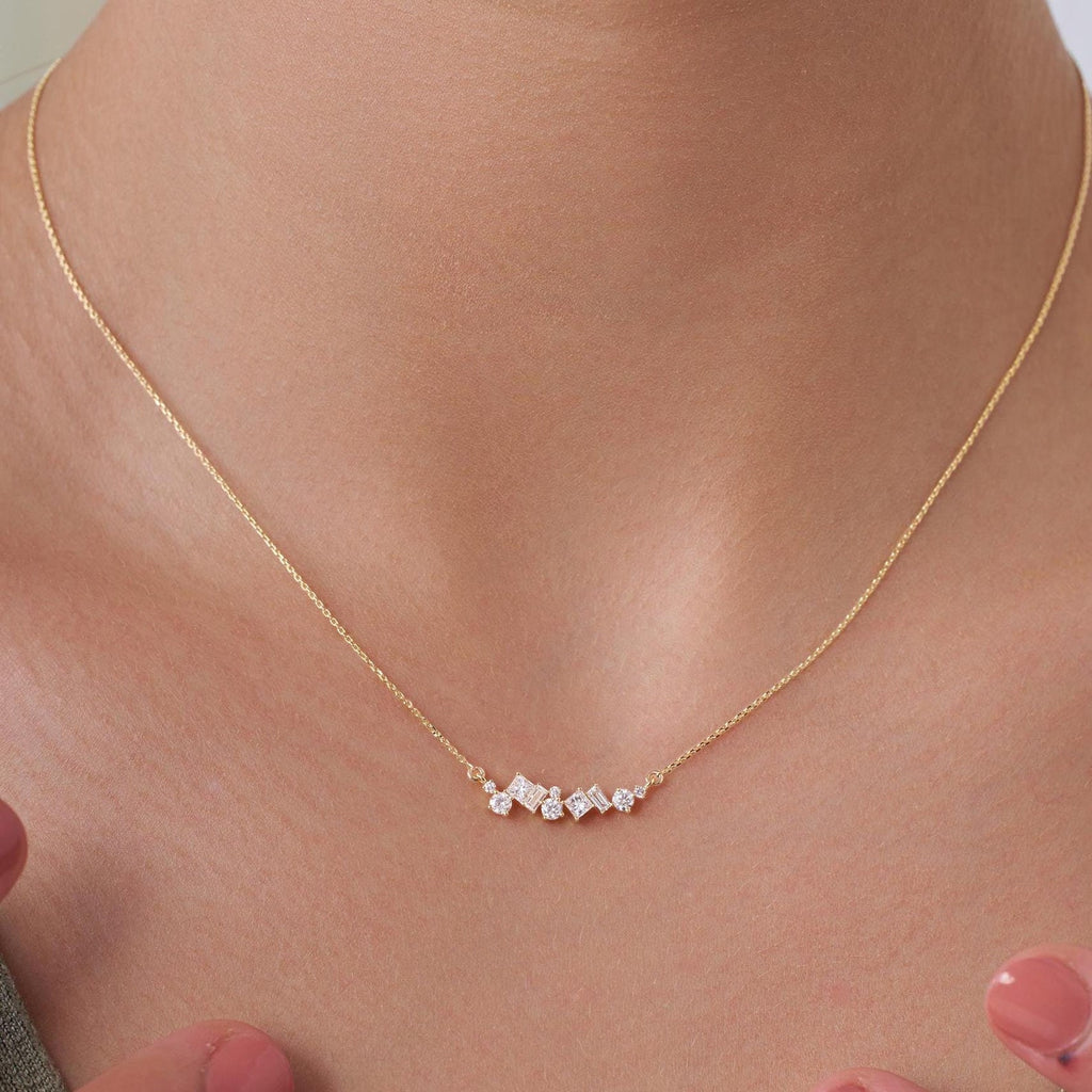 Mixed Diamond Bar Necklace