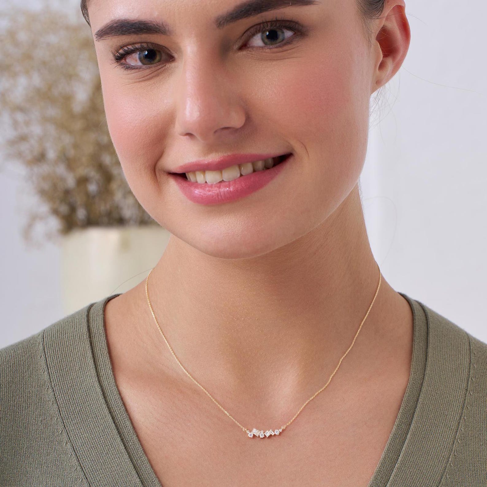 Mixed Diamond Bar Necklace