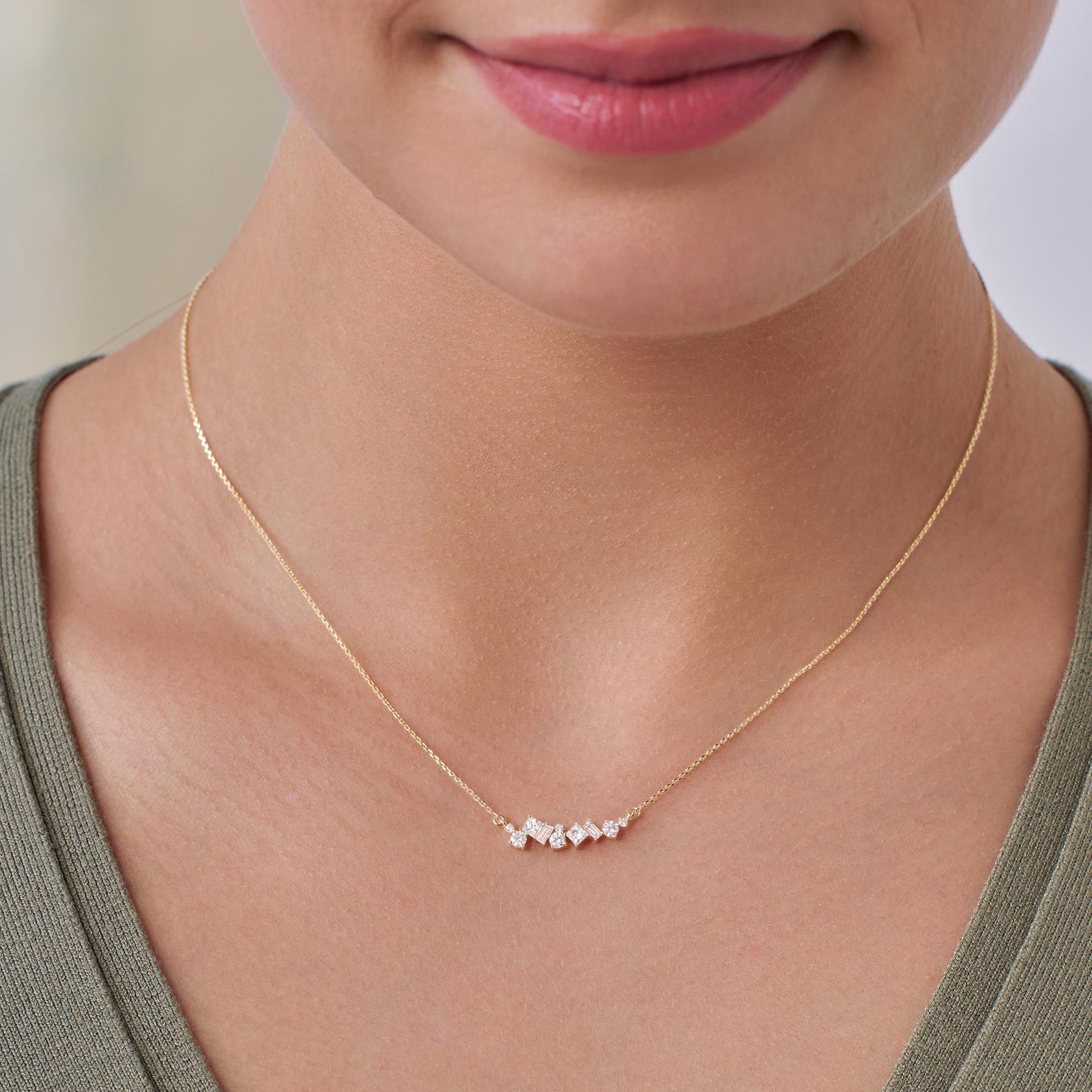 Mixed Diamond Bar Necklace