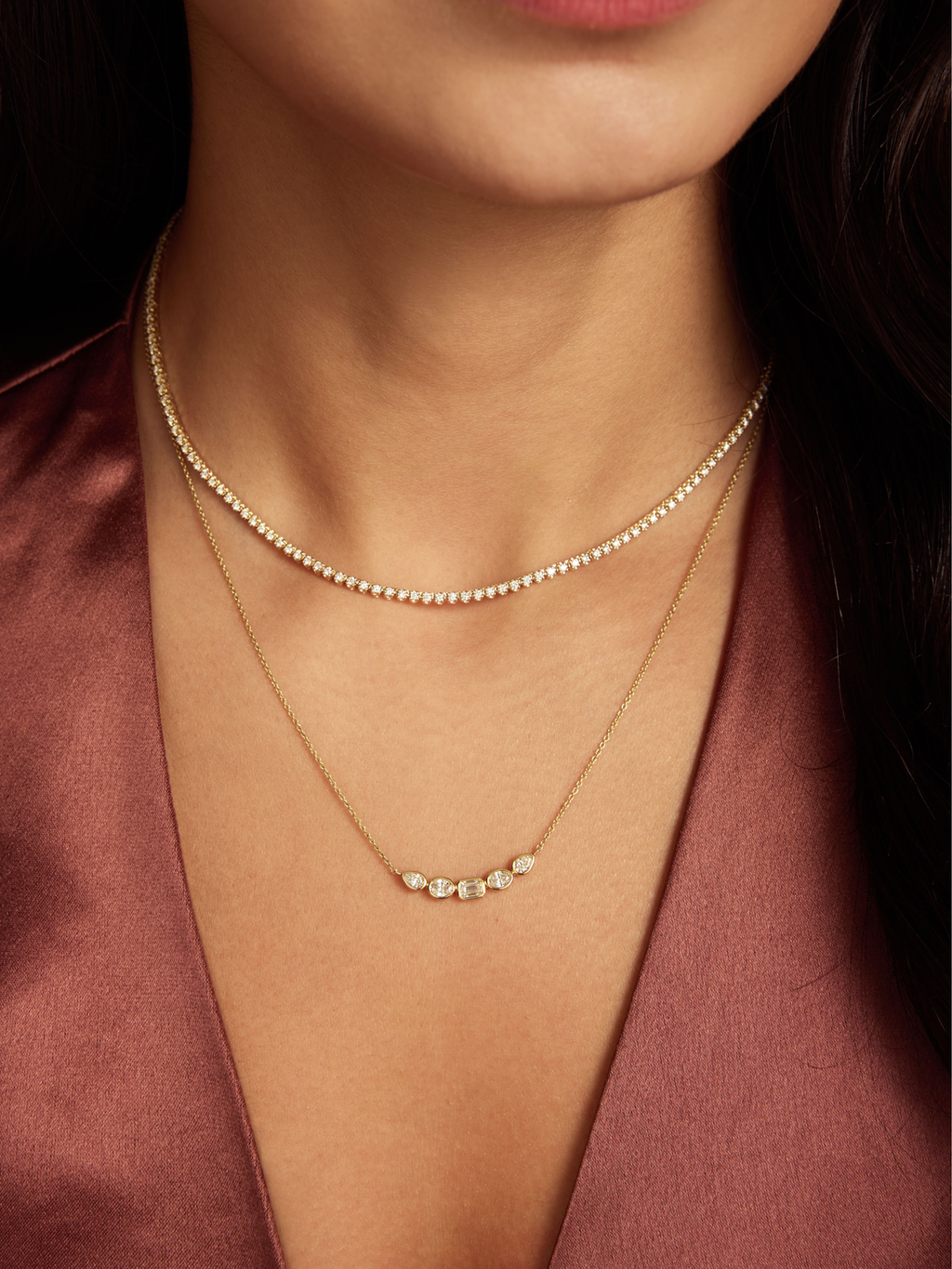 Mixed Shape Diamond Curve Necklace