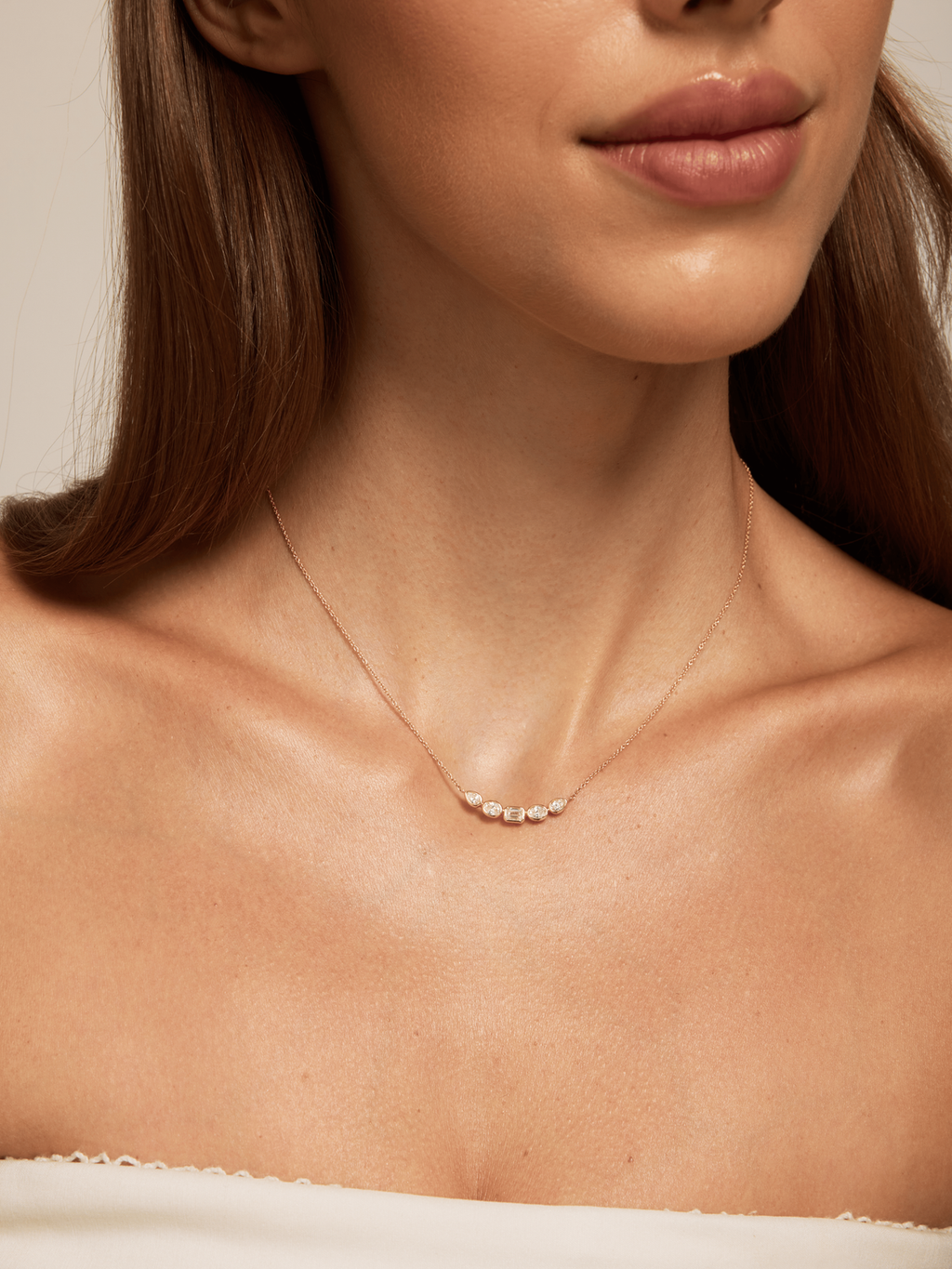Mixed Shape Diamond Curve Necklace