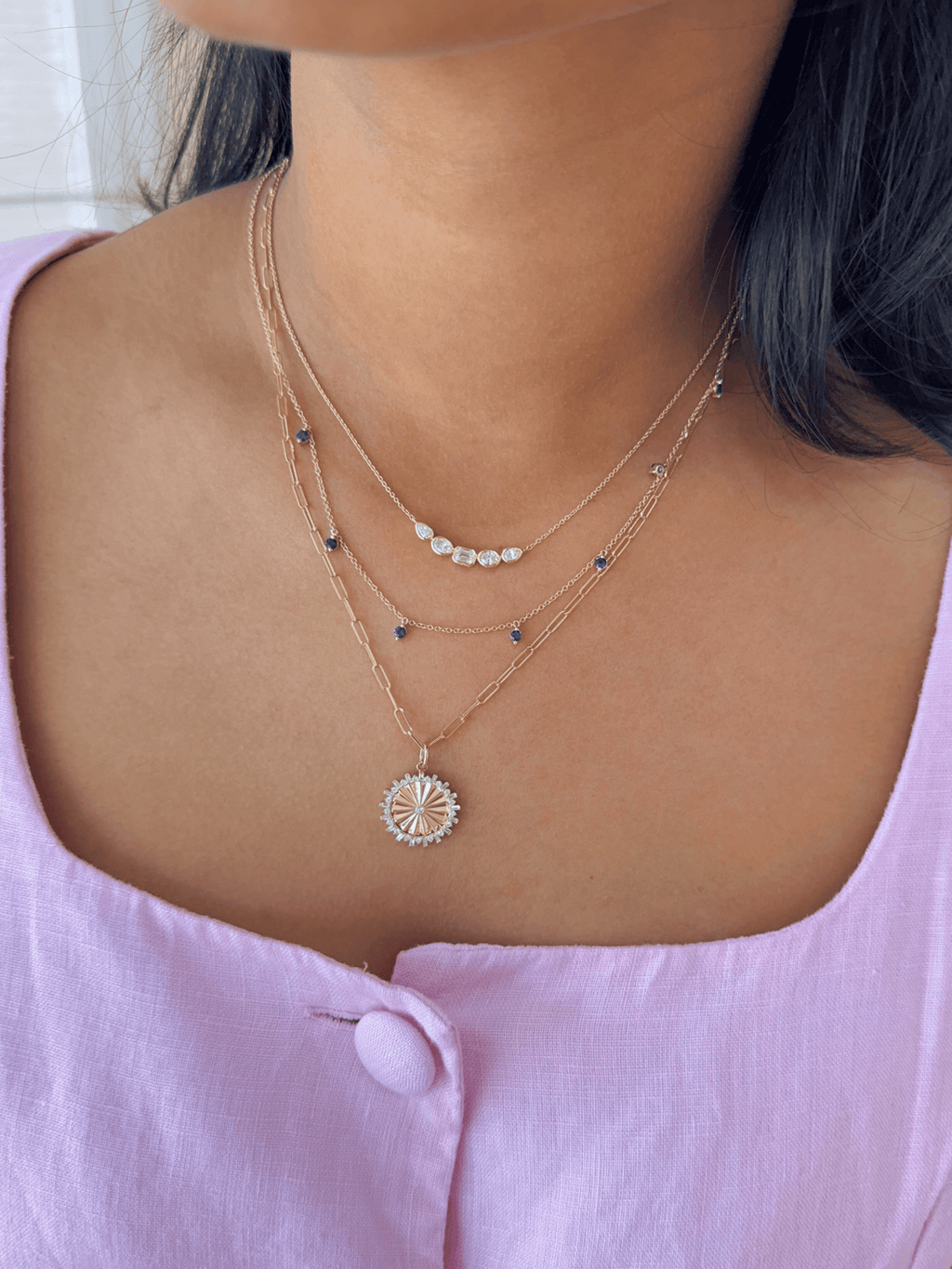 Mixed Shape Diamond Curve Necklace