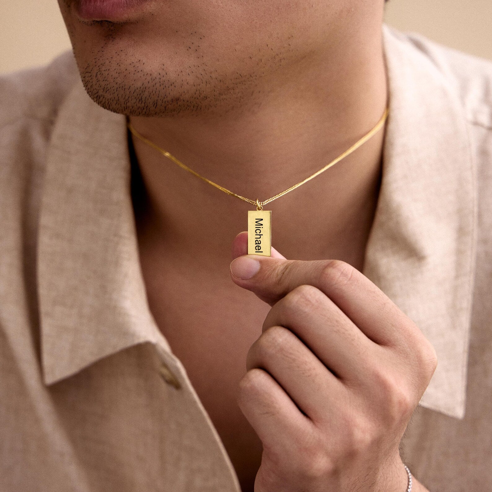 Modern Engraved Pendant Necklace