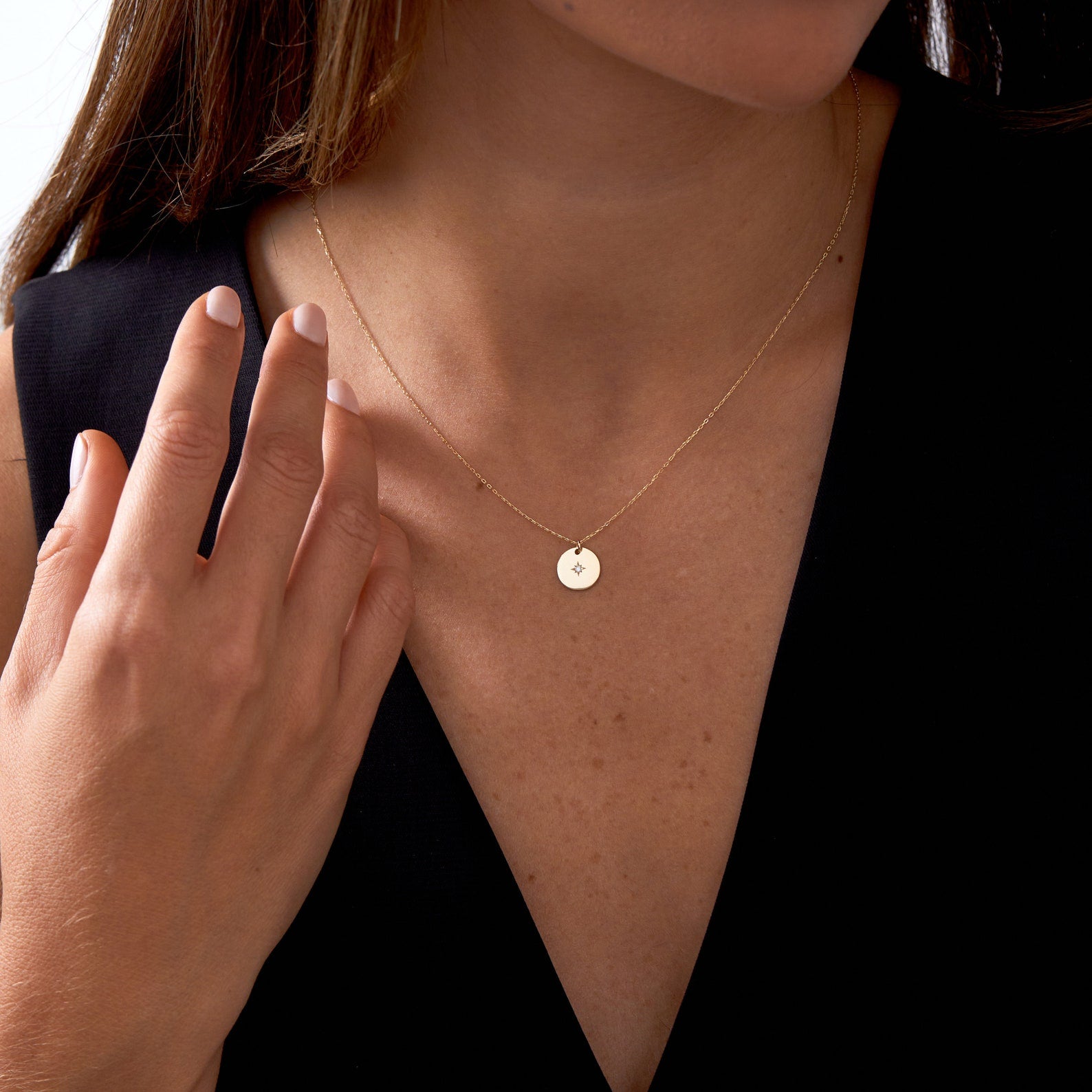 North Star Diamond Disc Necklace