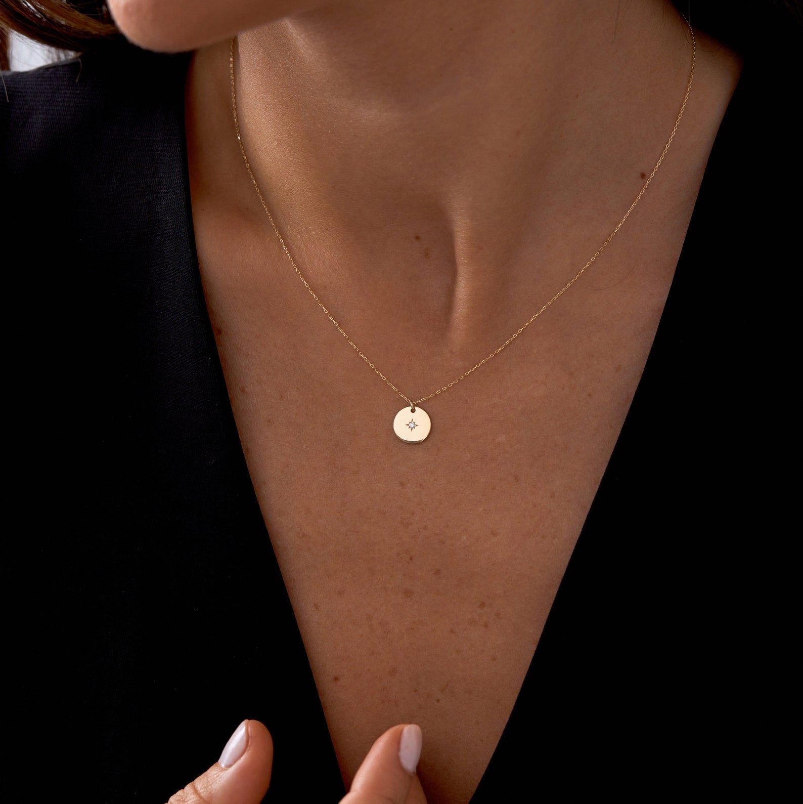 North Star Diamond Disc Necklace