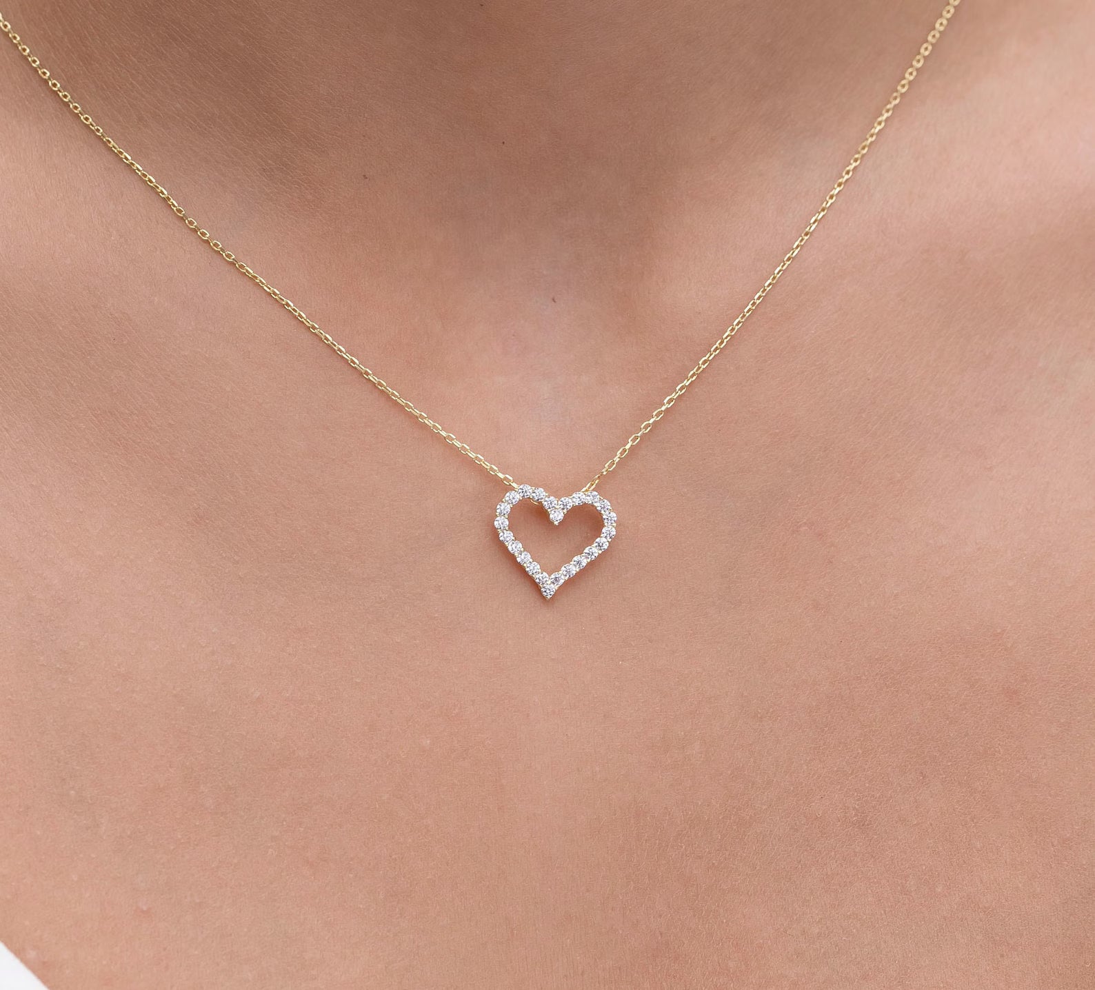 Open Heart Frame Pendant Necklace