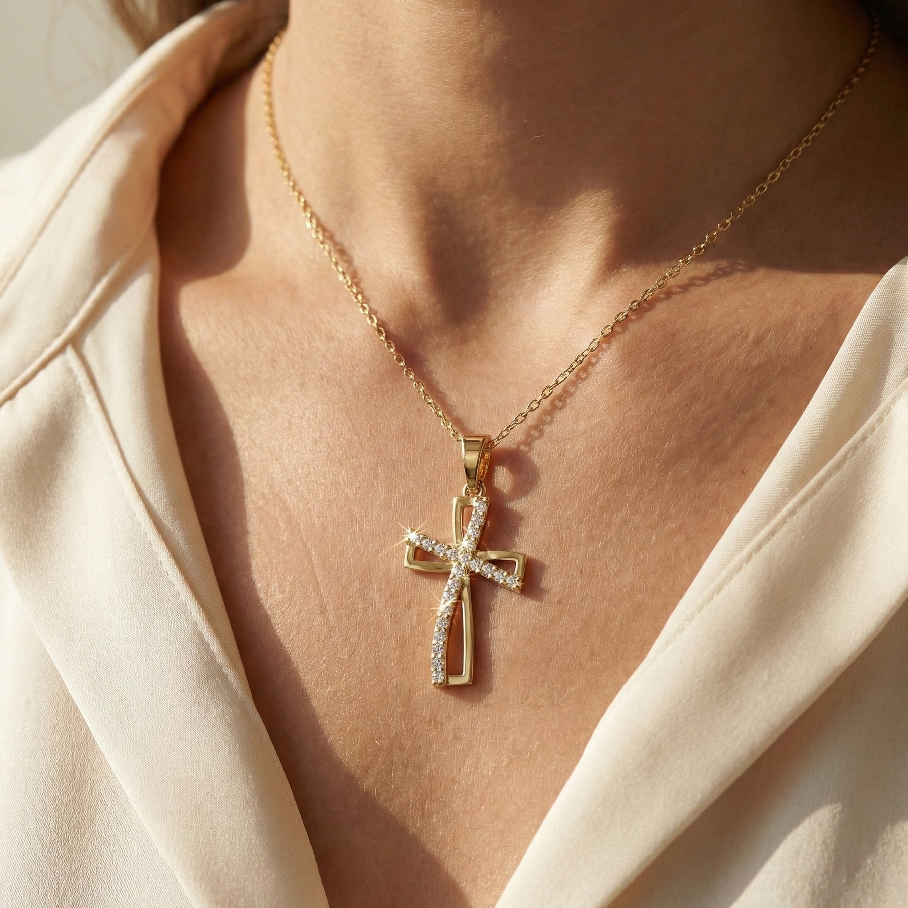 Open Diamond Cross Necklace