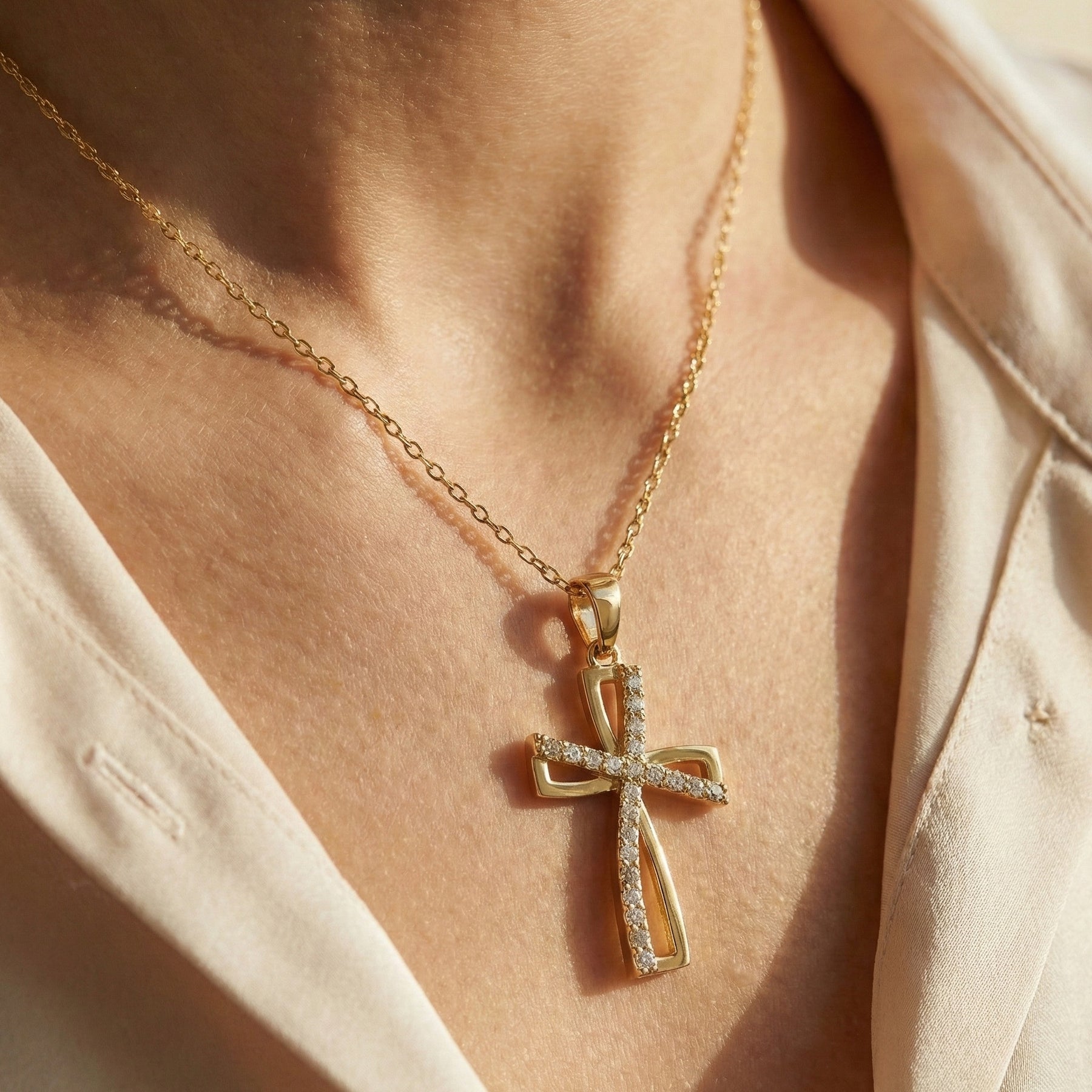 Open Diamond Cross Necklace