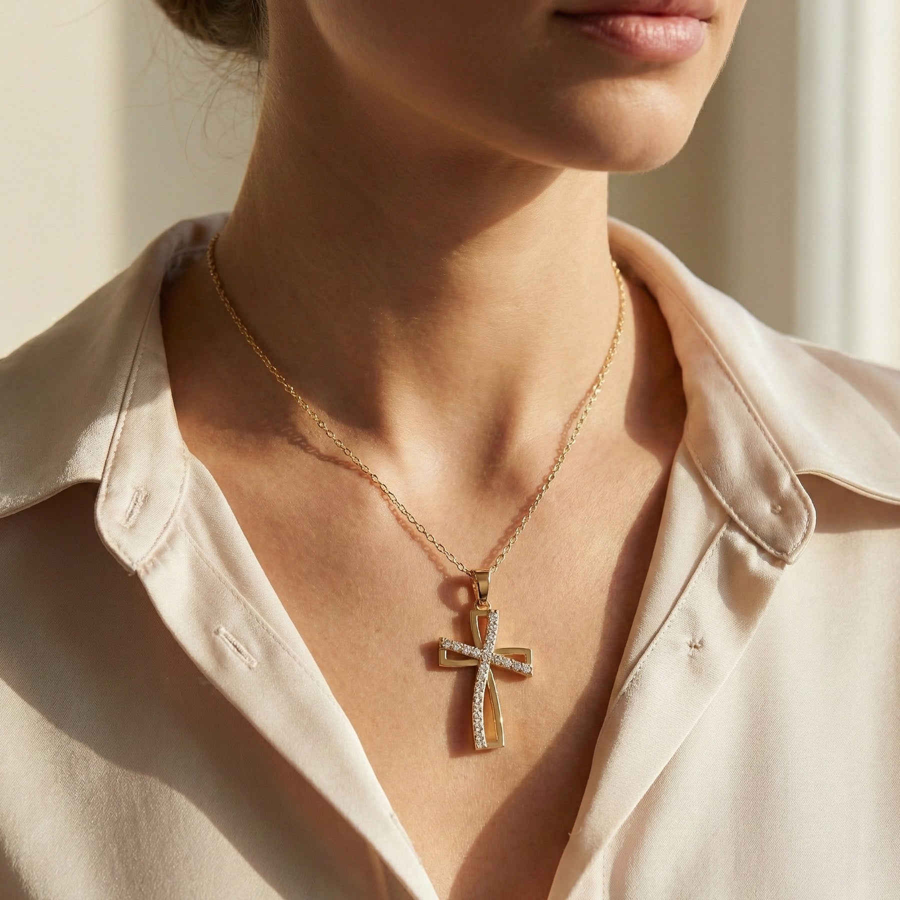 Open Diamond Cross Necklace