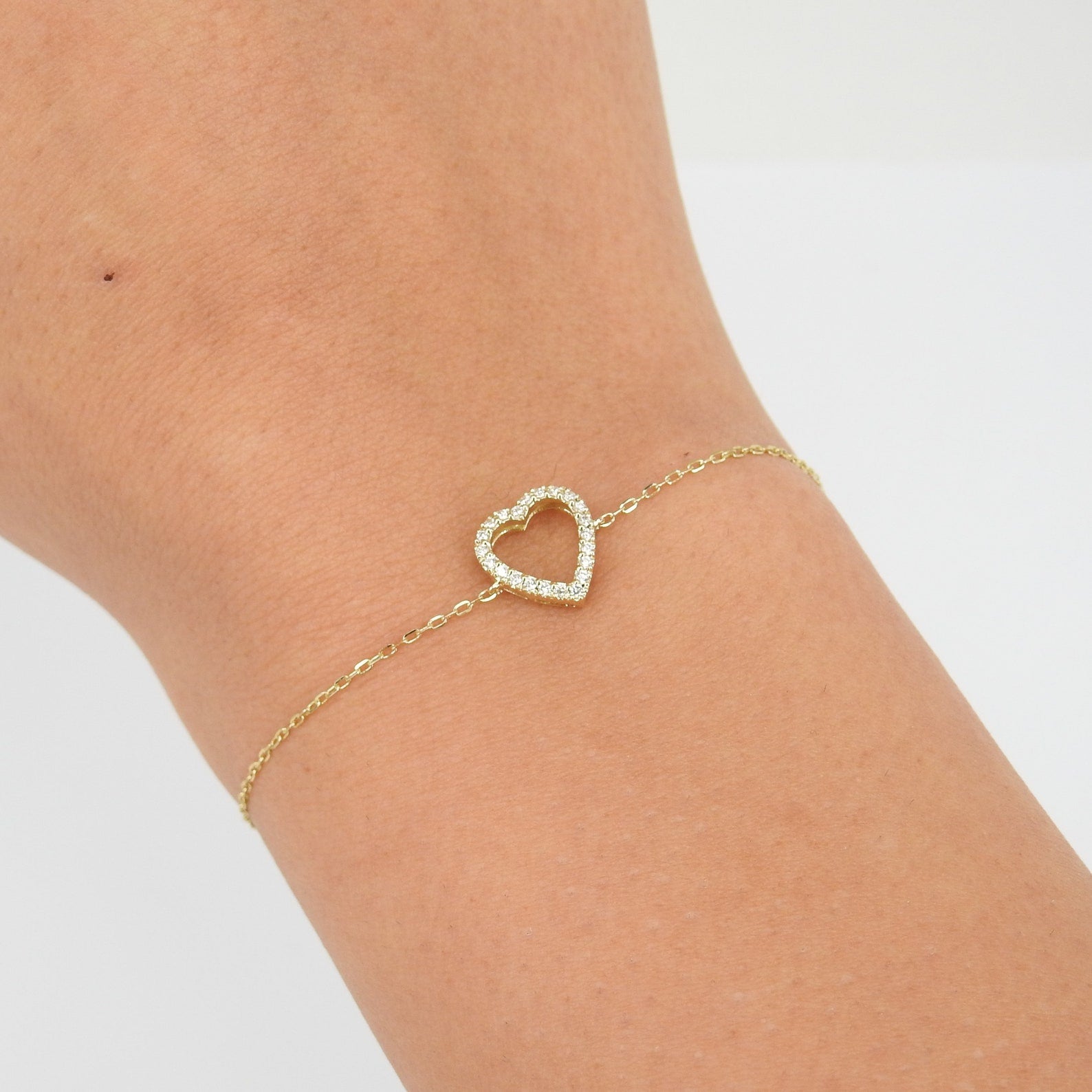 Open Heart Diamond Chain Bracelet