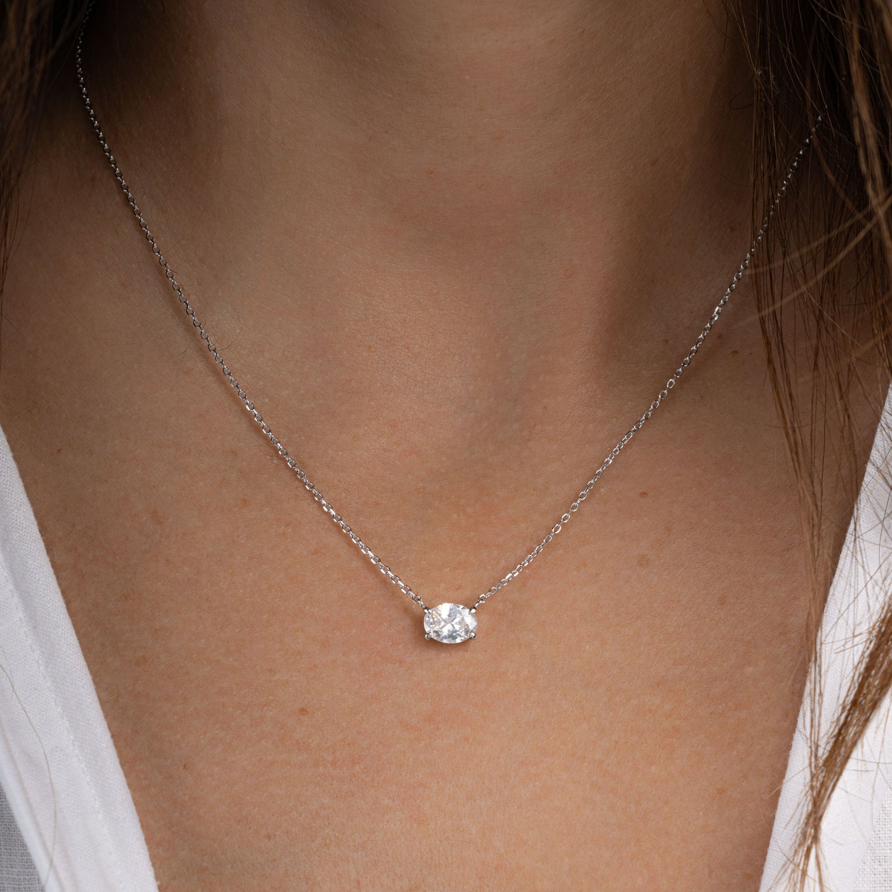 Oval Solitaire East-West Pendant Necklace
