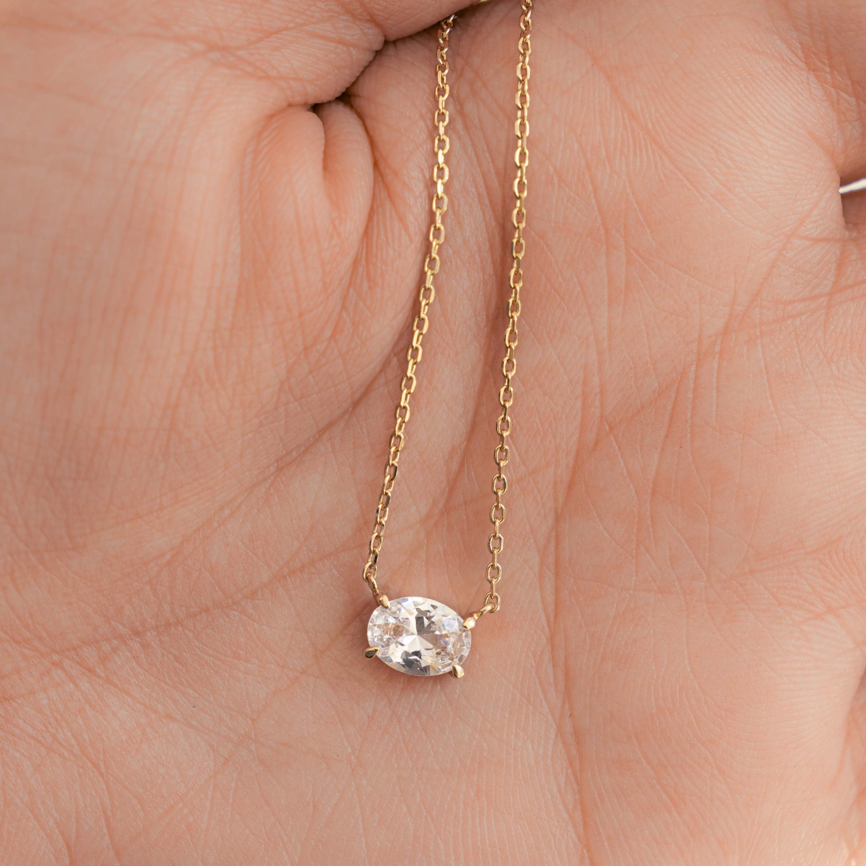 Oval Solitaire East-West Pendant Necklace