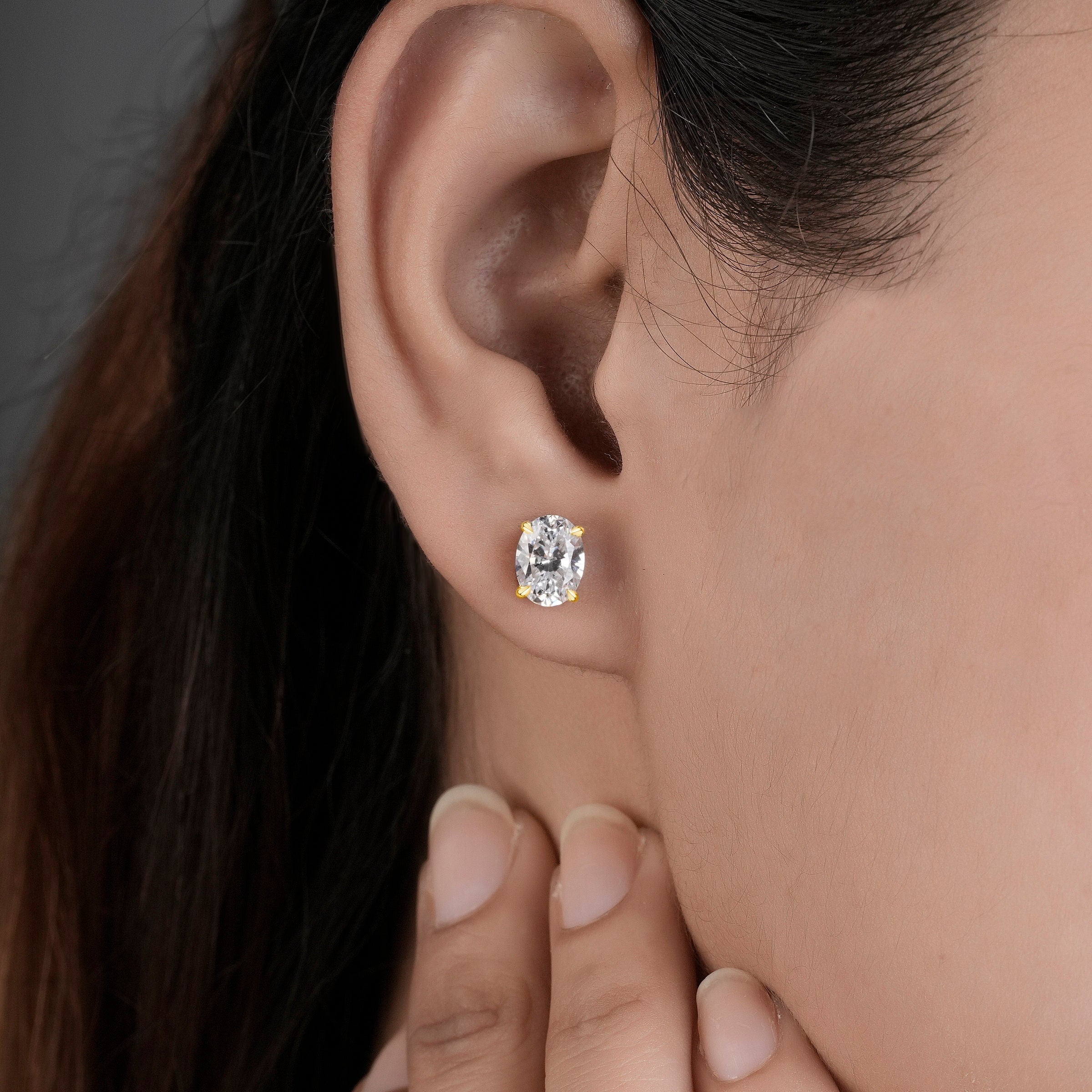 Oval Solitaire Stud Earrings