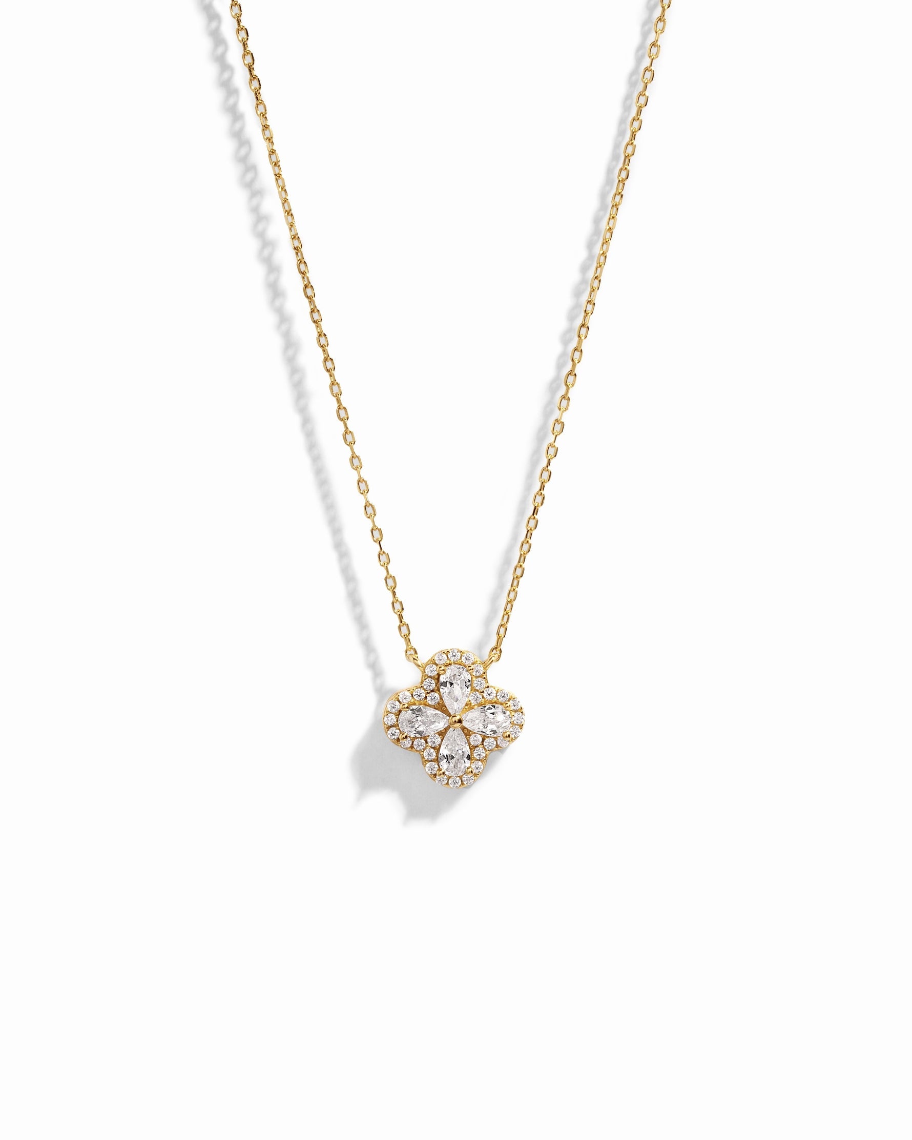 Pavé Set Pear Four Leaf Clover Necklace