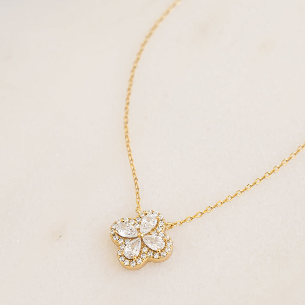 Pavé Set Pear Four Leaf Clover Necklace
