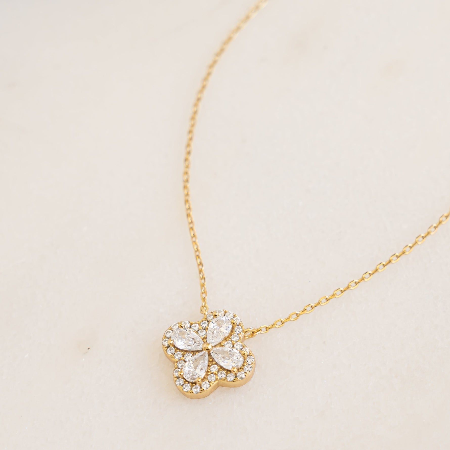 Pavé Set Pear Four Leaf Clover Necklace
