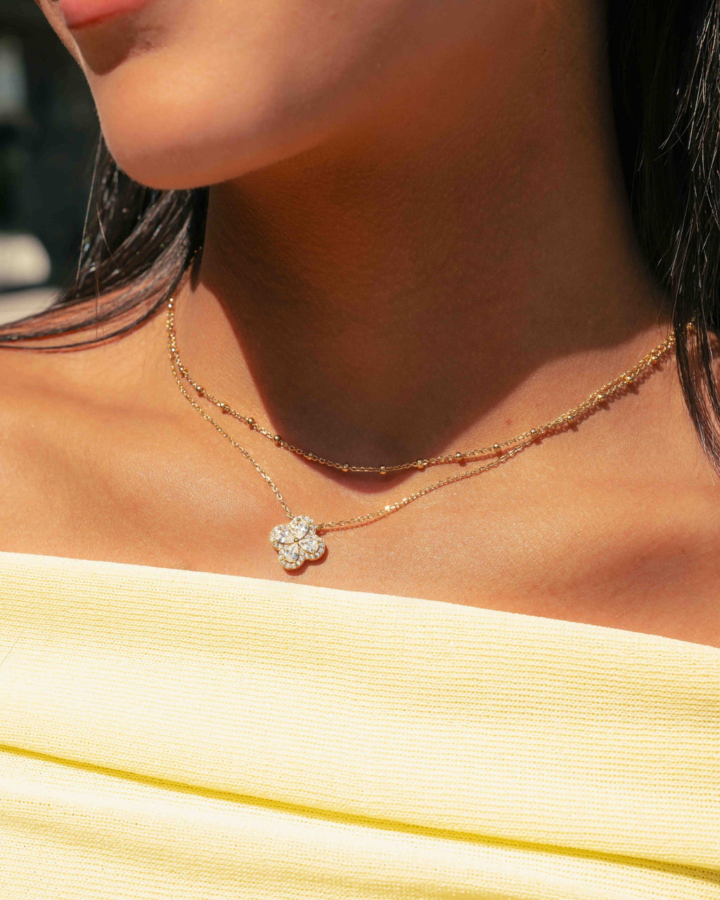 Pavé Set Pear Four Leaf Clover Necklace
