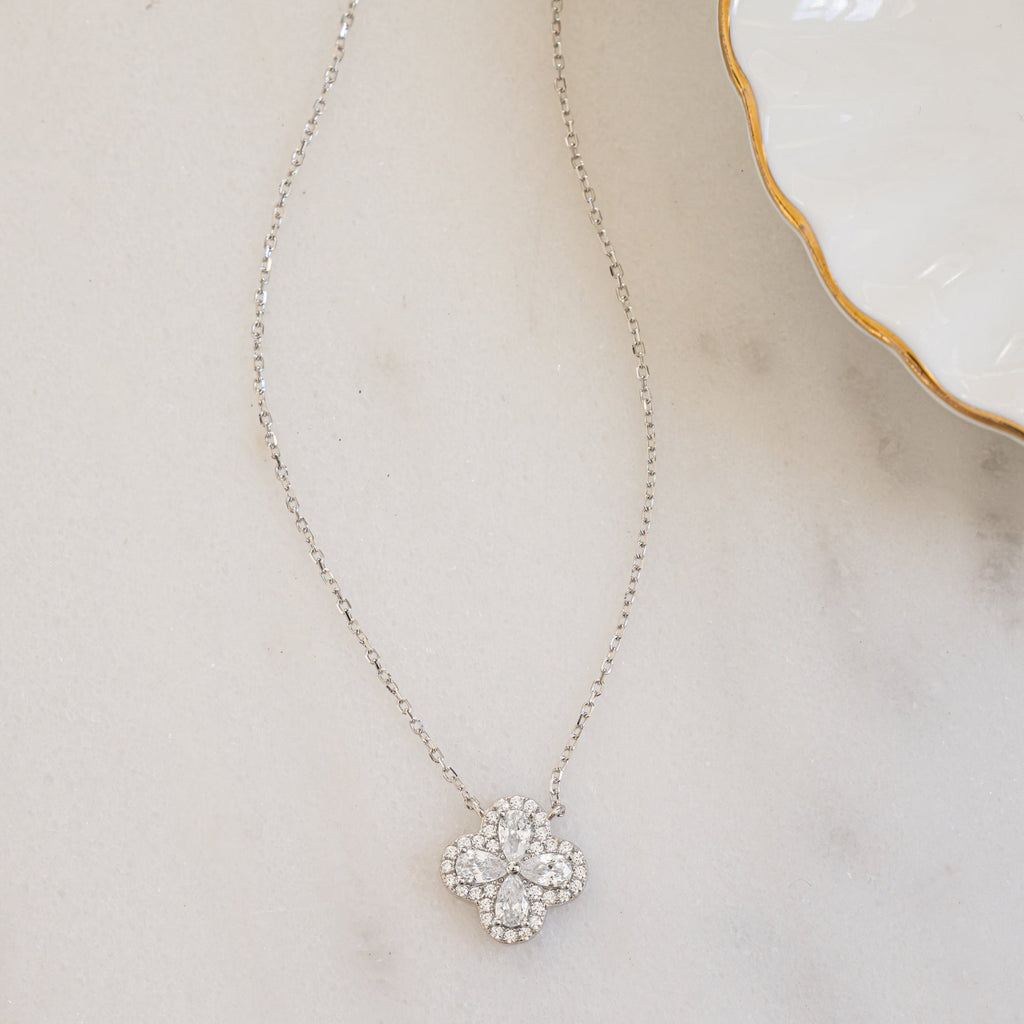 Pavé Set Pear Four Leaf Clover Necklace