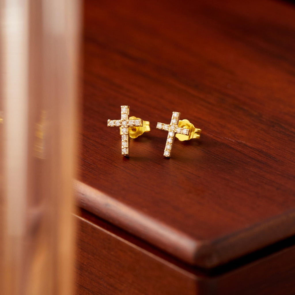 Pave Cross Stud Earrings