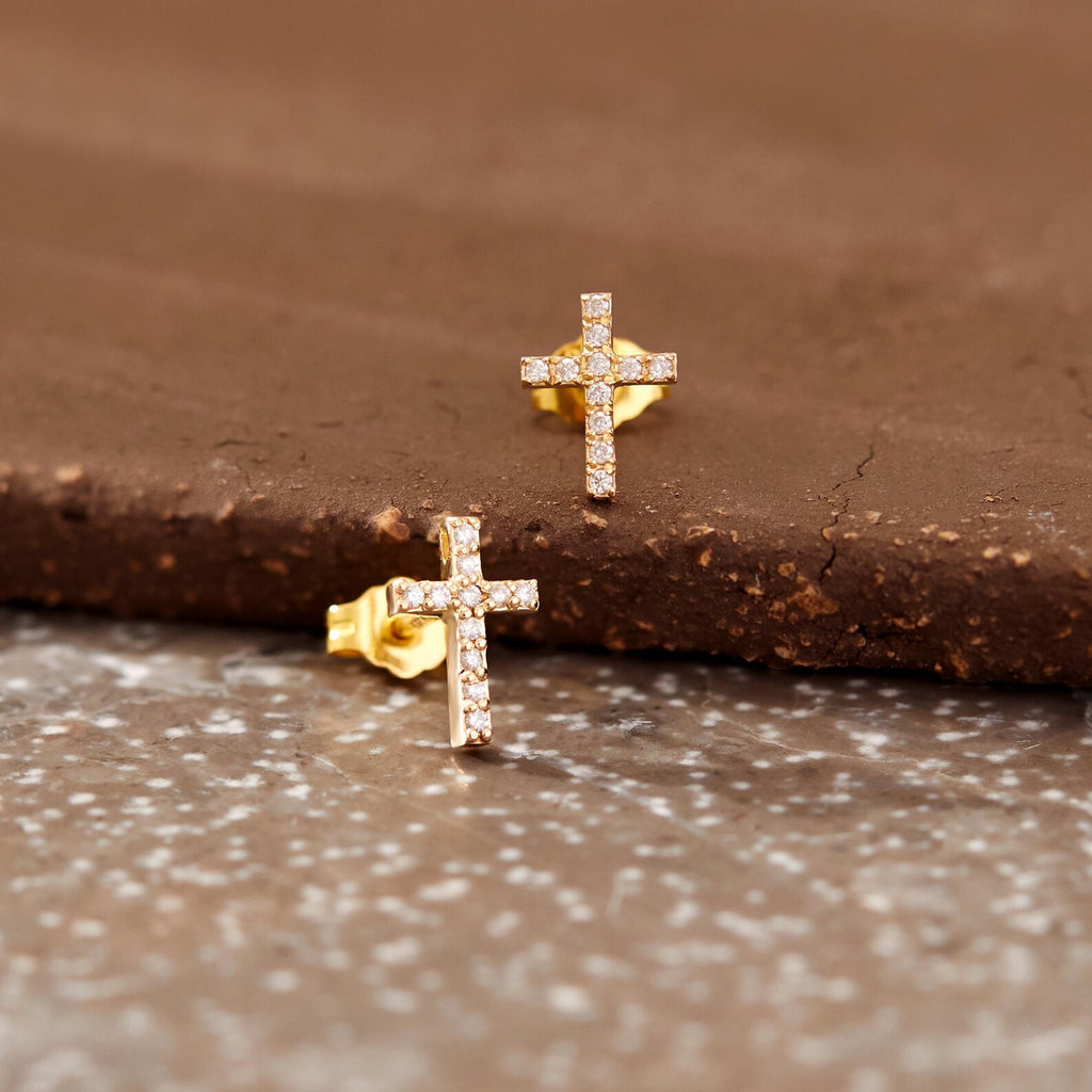 Pave Cross Stud Earrings