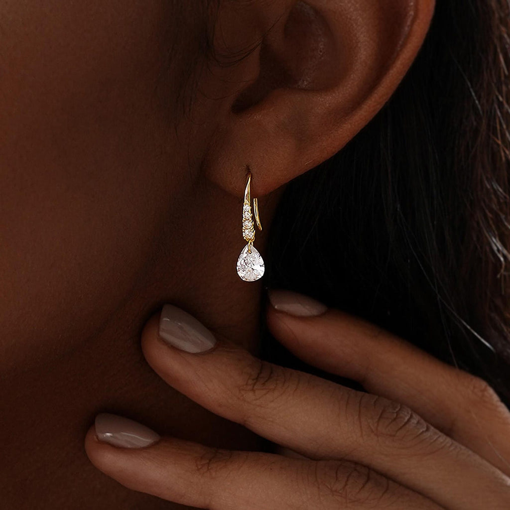 Pear Diamond Drop Hoops
