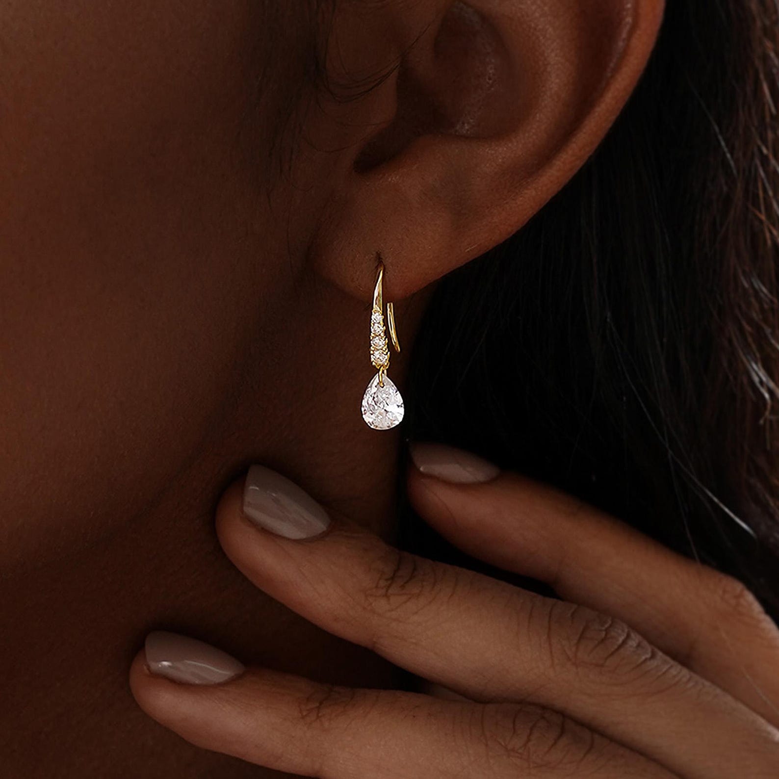 Pear Diamond Drop Hoops