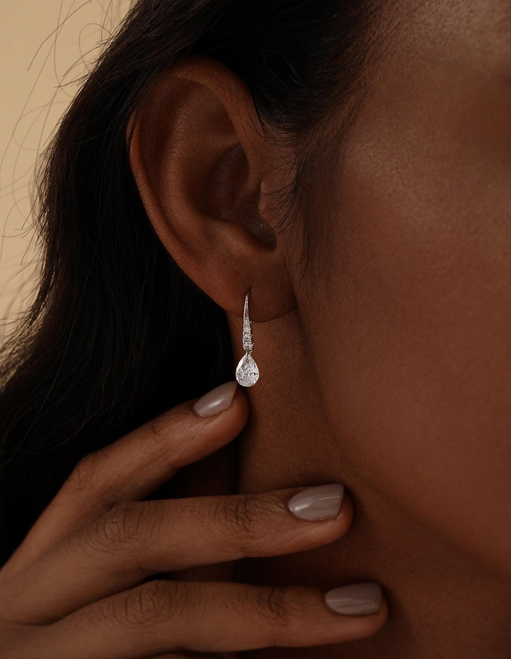 Pear Diamond Drop Hoops