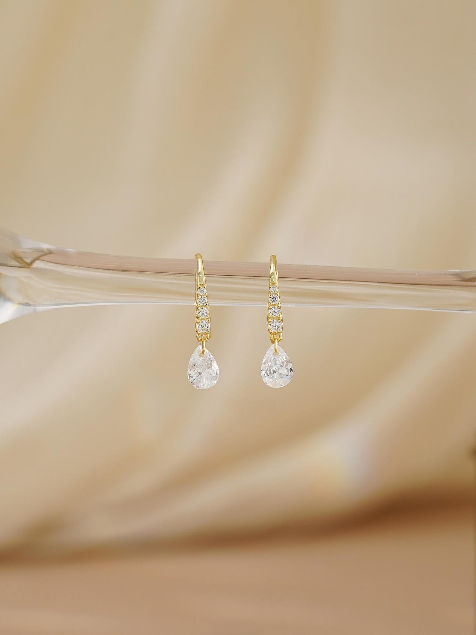 Pear Diamond Drop Hoops
