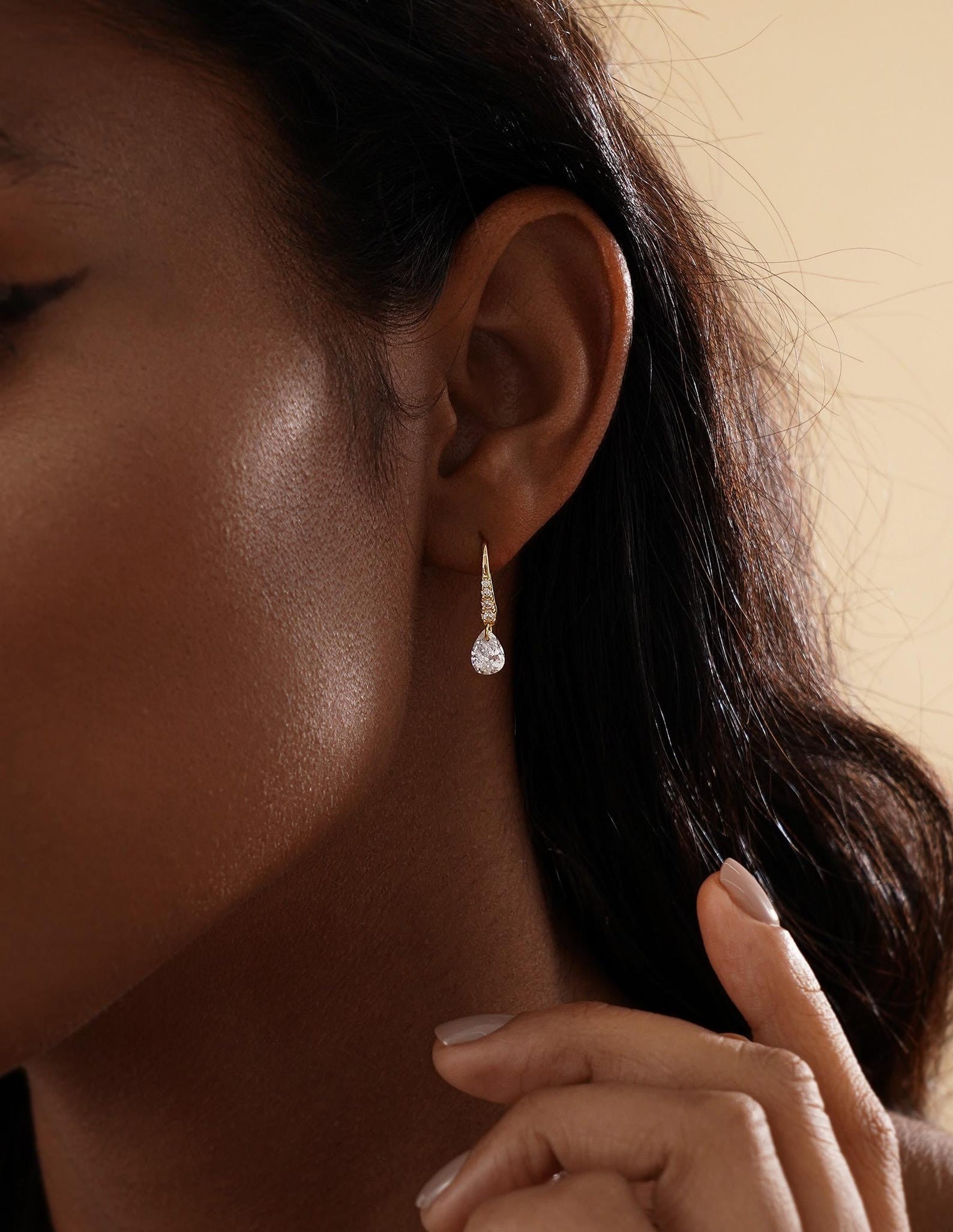 Pear Diamond Drop Hoops