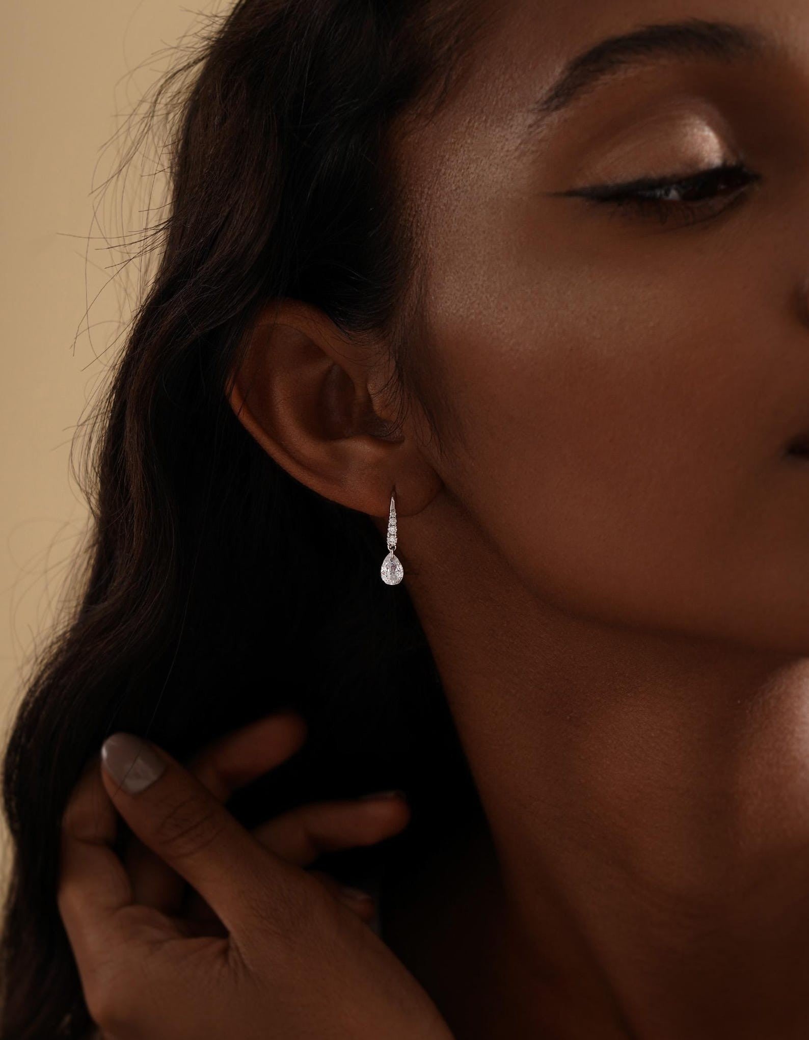Pear Diamond Drop Hoops