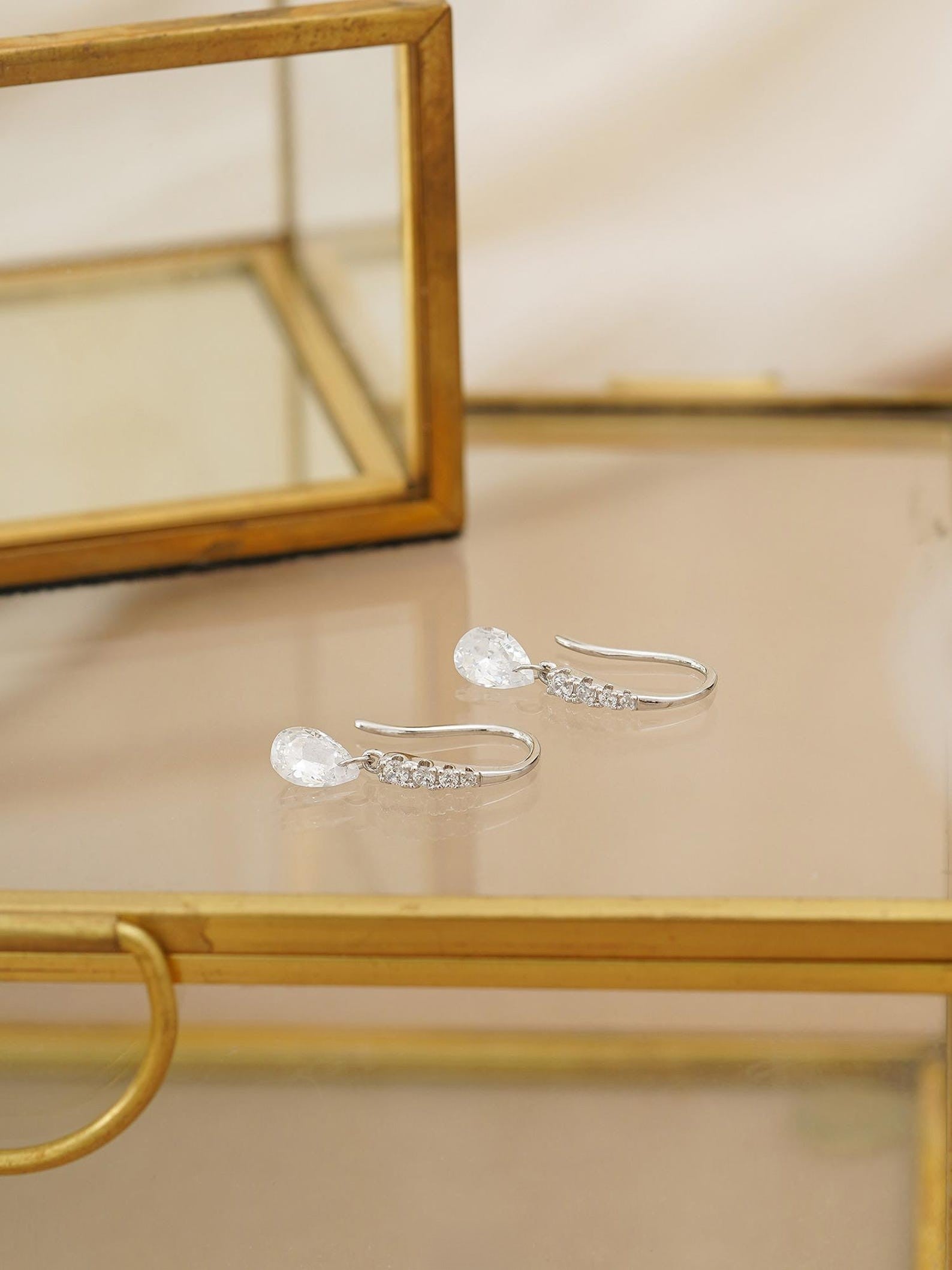 Pear Diamond Drop Hoops