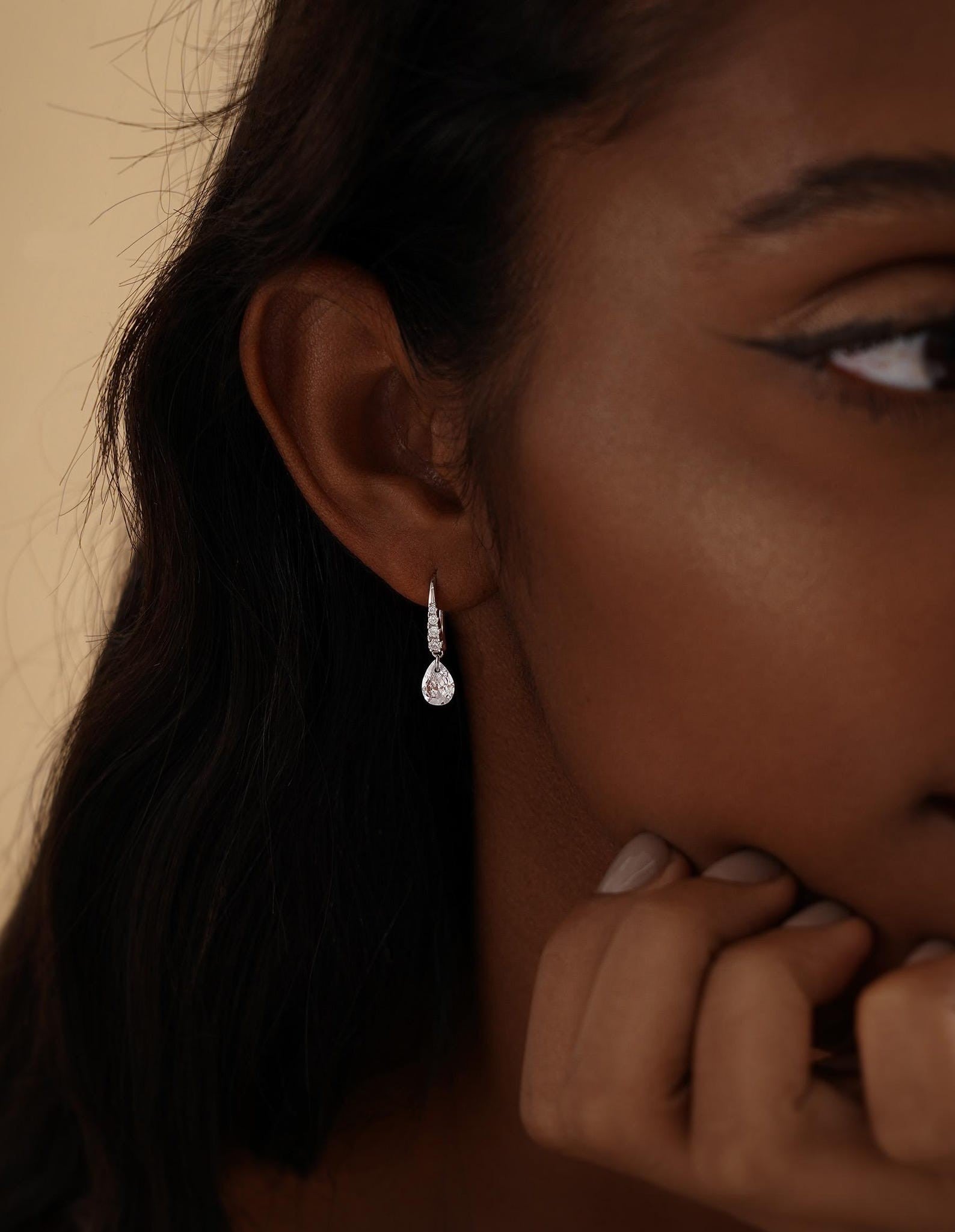 Pear Diamond Drop Hoops