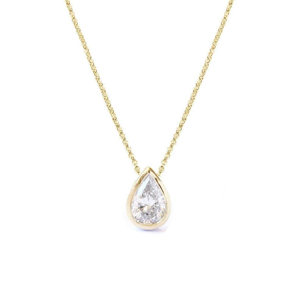 Pear Bezel Setting Solitaire Pendant Necklace