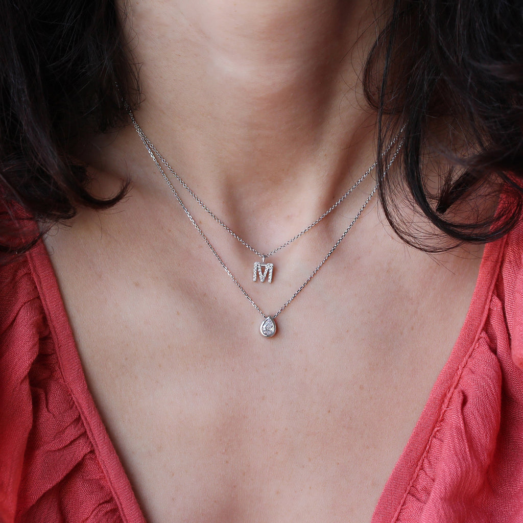 Pear Bezel Setting Solitaire Pendant Necklace
