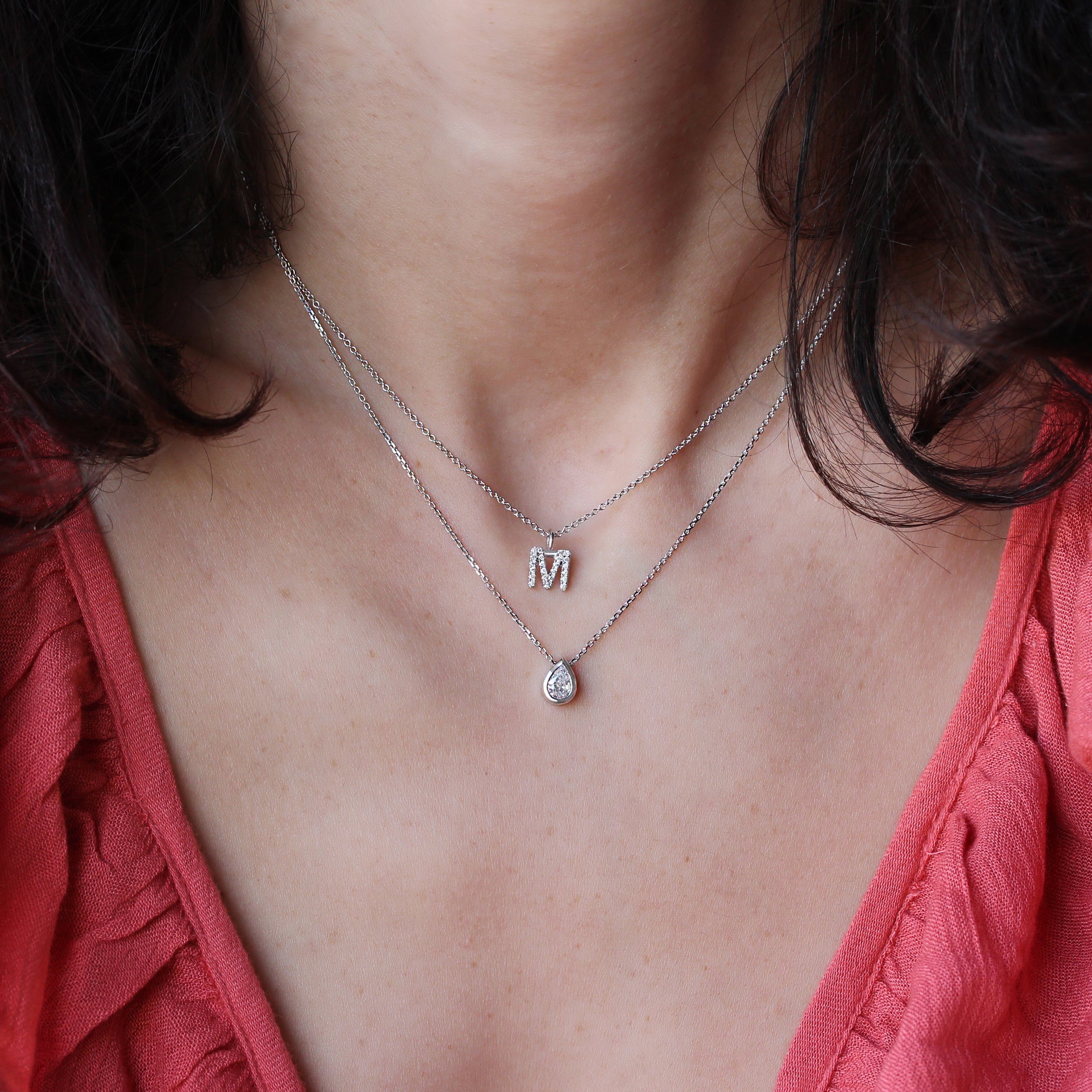 Pear Bezel Setting Solitaire Pendant Necklace