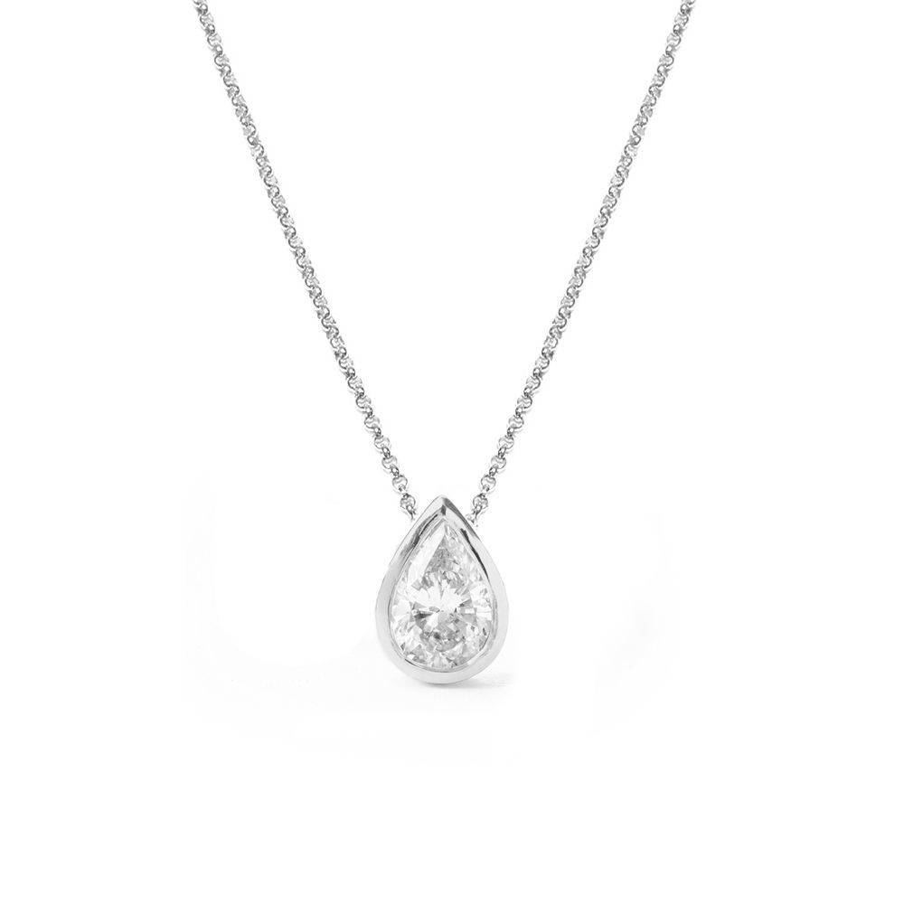 Pear Bezel Setting Solitaire Pendant Necklace