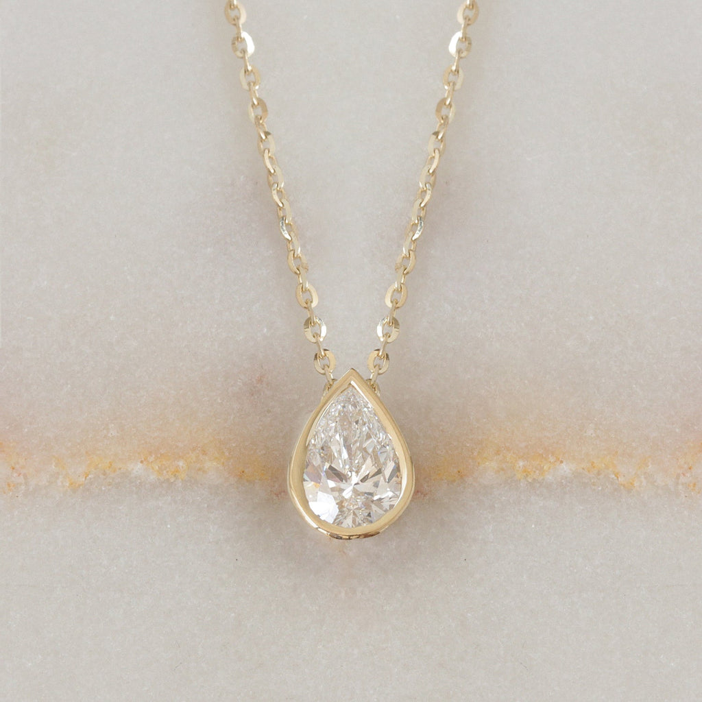 Pear Classic Bezel Solitaire Necklace