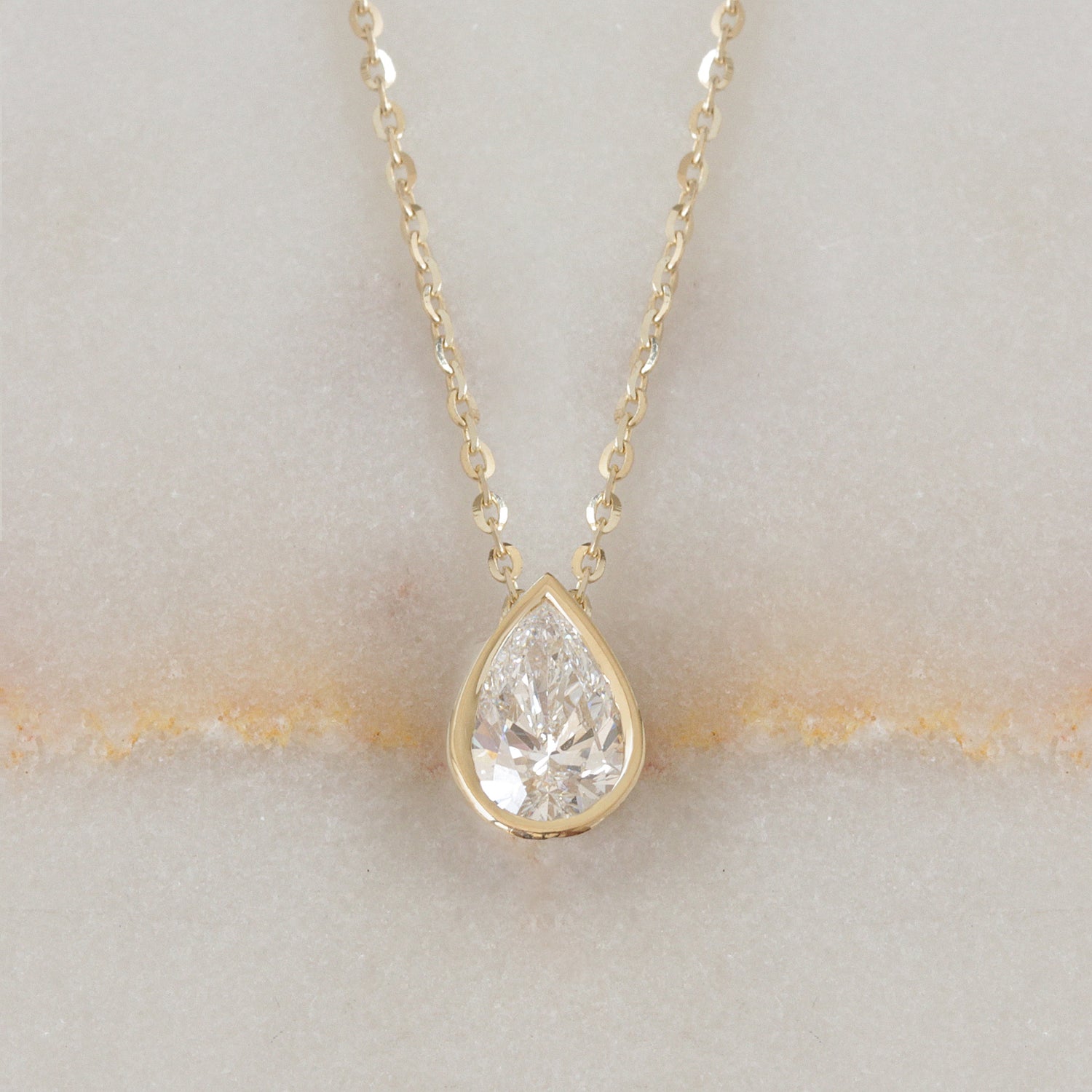 Pear Classic Bezel Solitaire Necklace