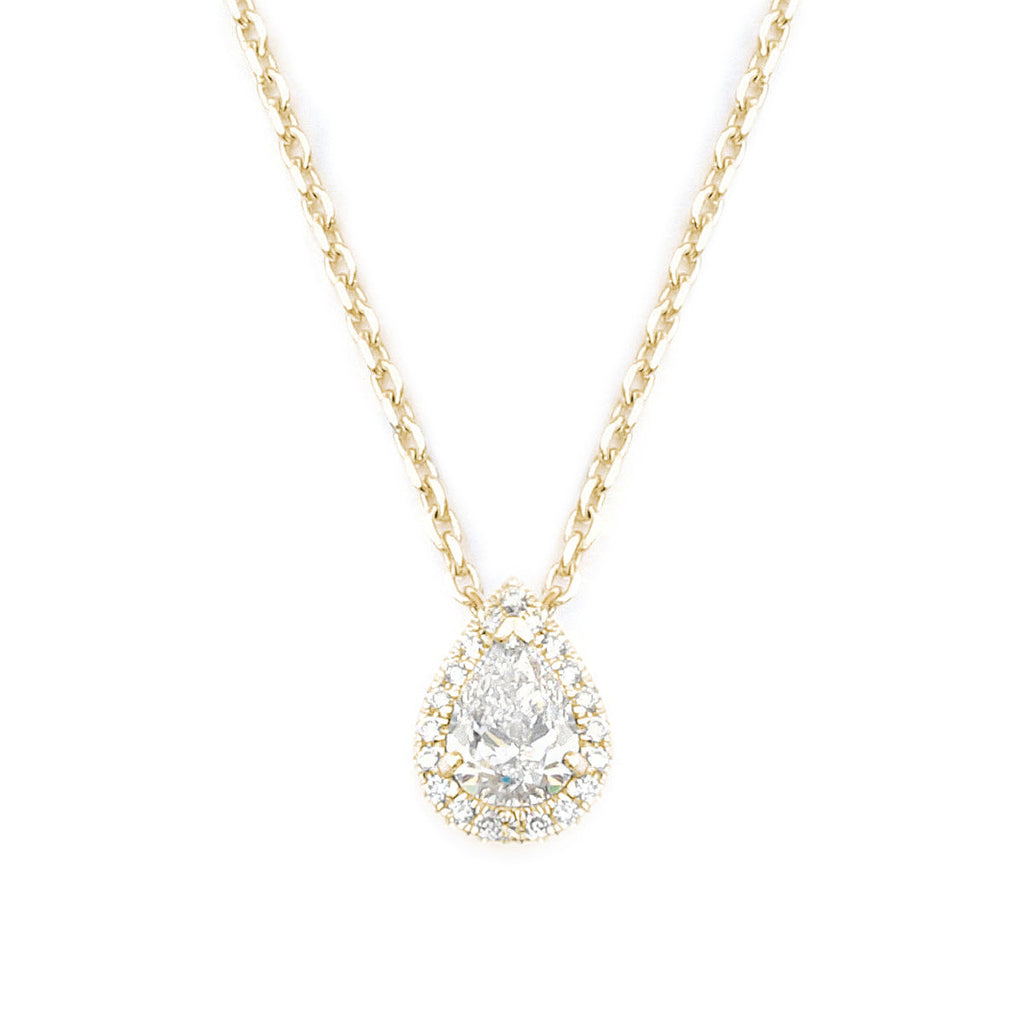 Pear Diamond Halo Pendant Necklace
