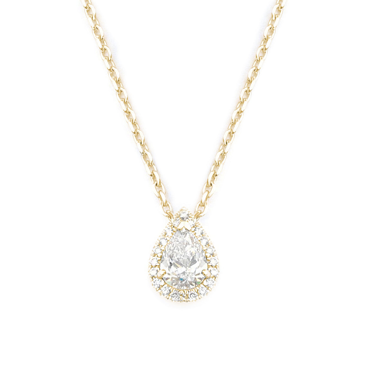 Pear Diamond Halo Pendant Necklace