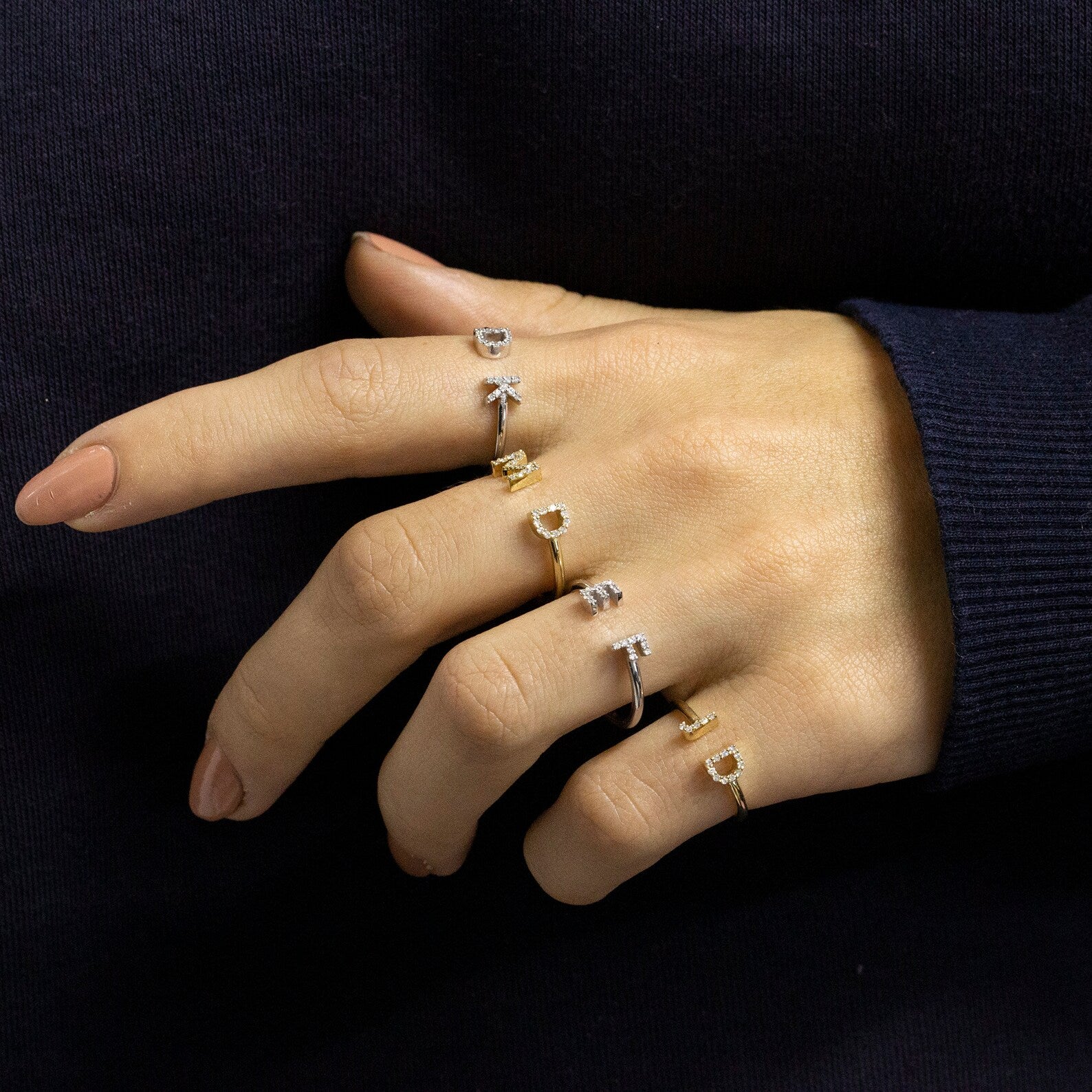Personalized Diamond Initial Ring