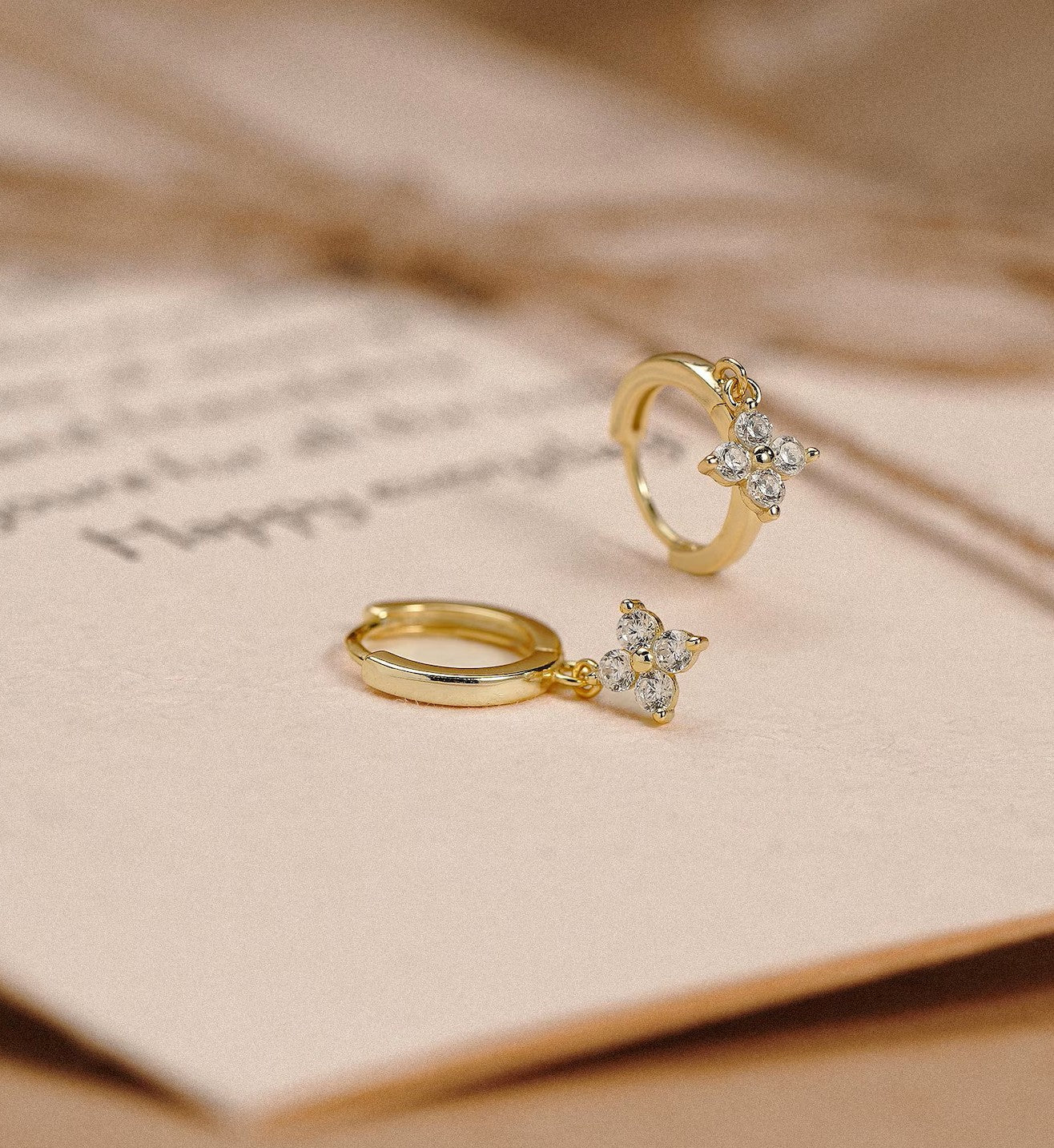 Petite Diamond Floral Huggie Earrings