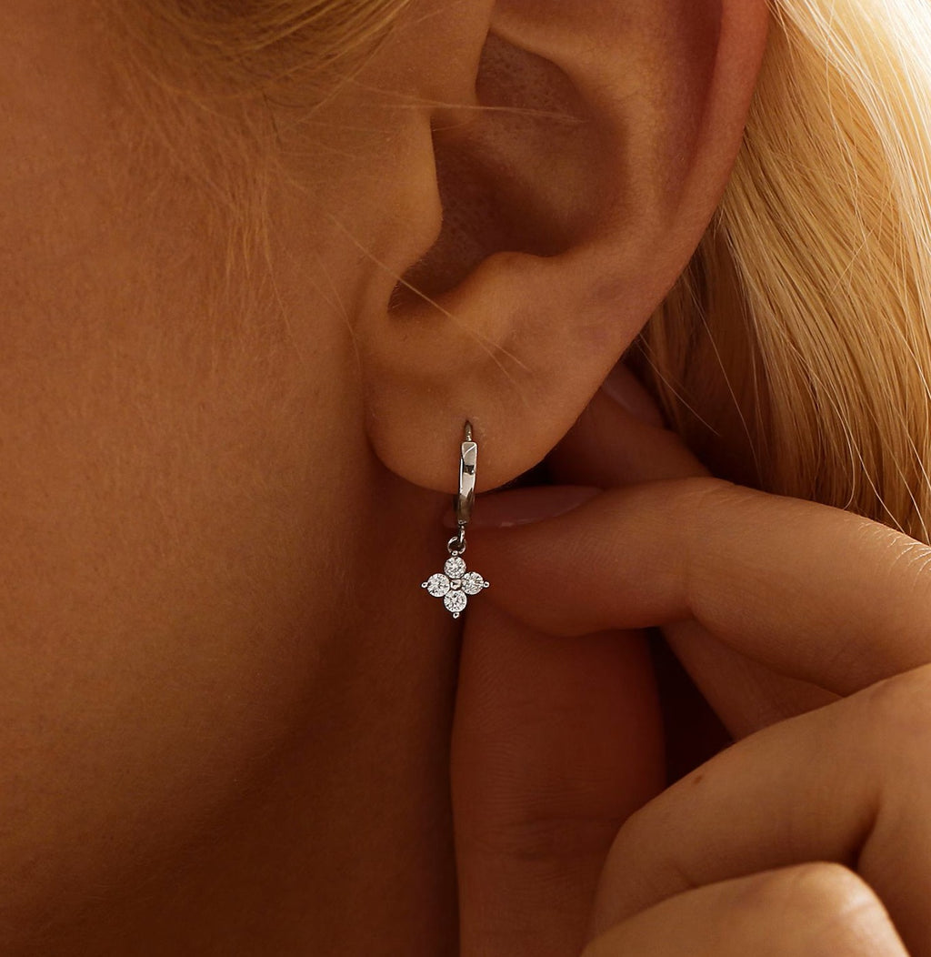 Petite Diamond Floral Huggie Earrings