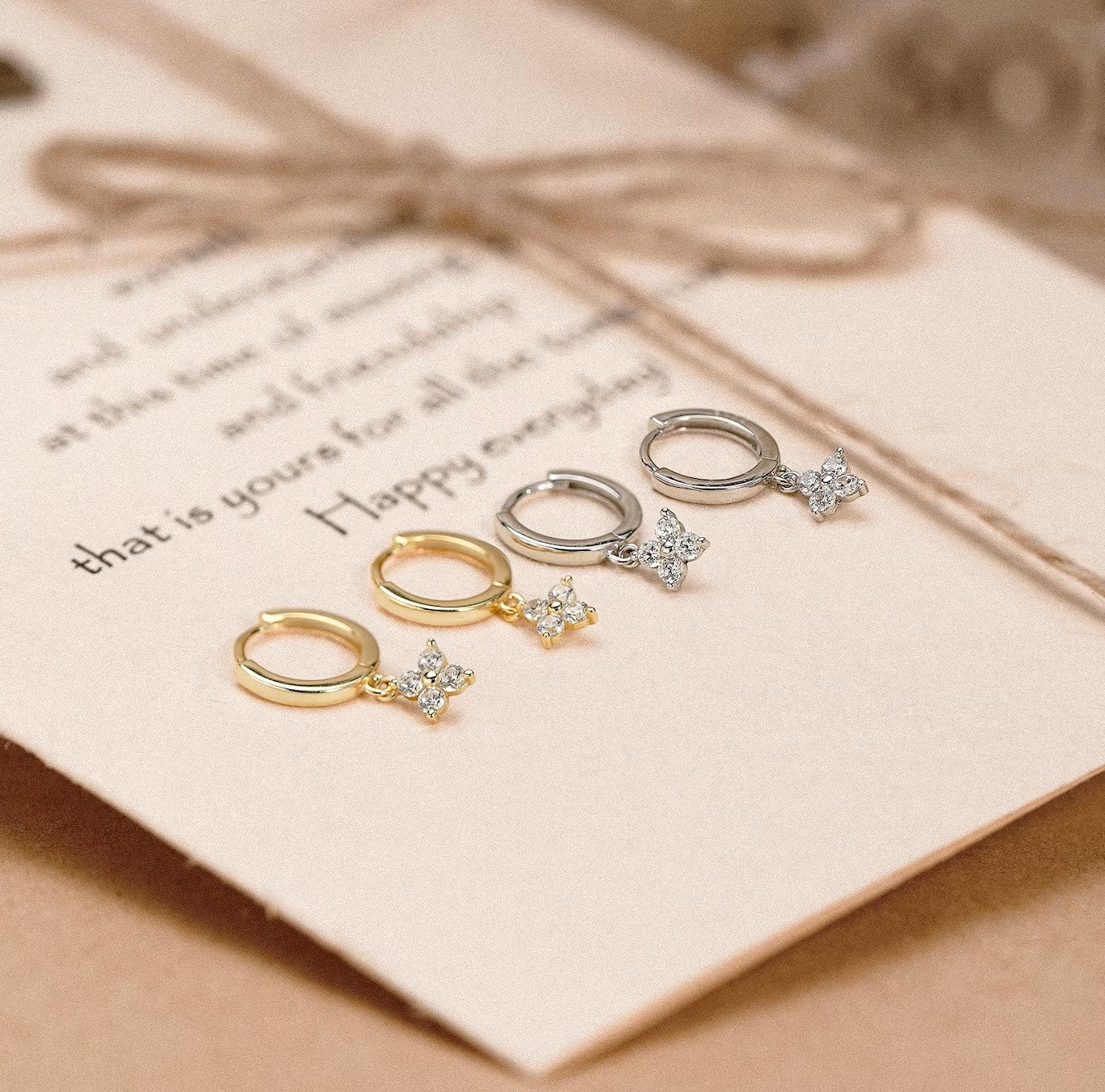 Petite Diamond Floral Huggie Earrings