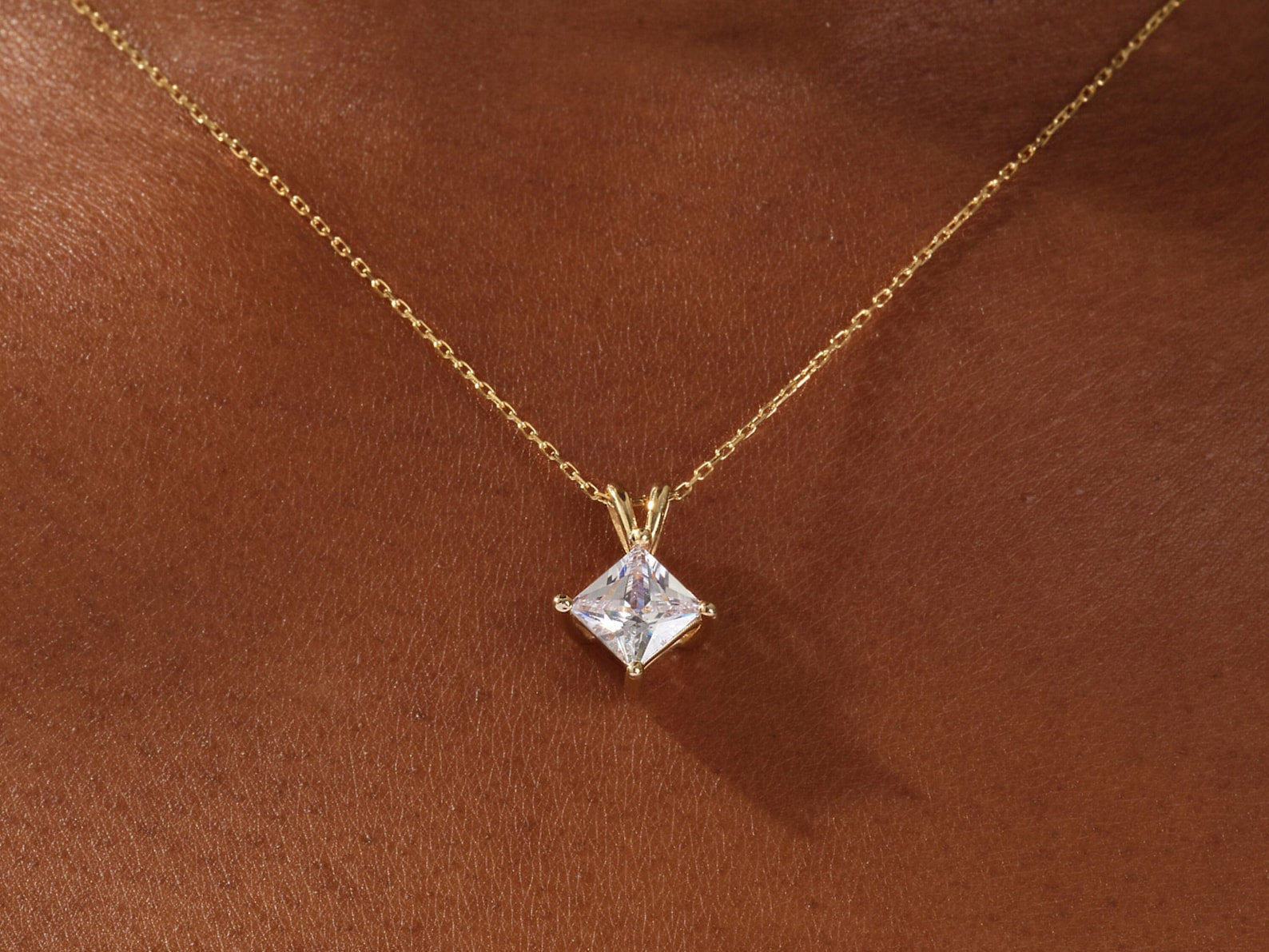 Princess Cut Solitaire Necklace